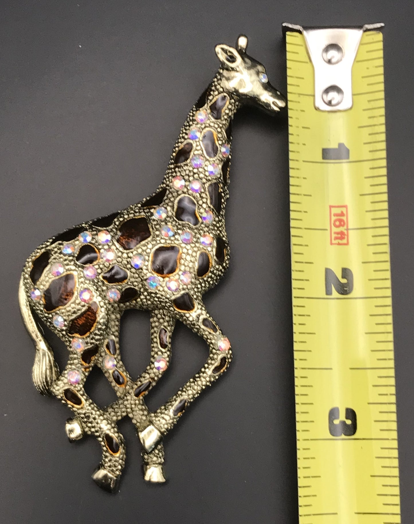 Running Giraffe Rhinestones and Enamel Brooch / Pin