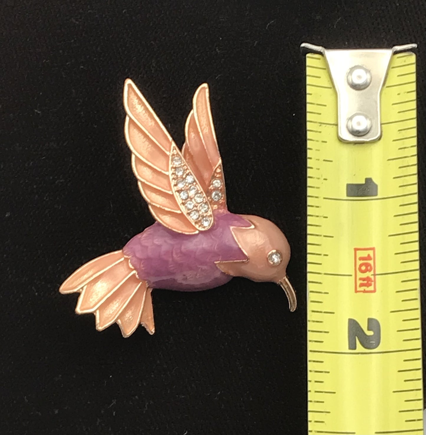 Hummingbird Cloisonne Brooch with Rhinestones