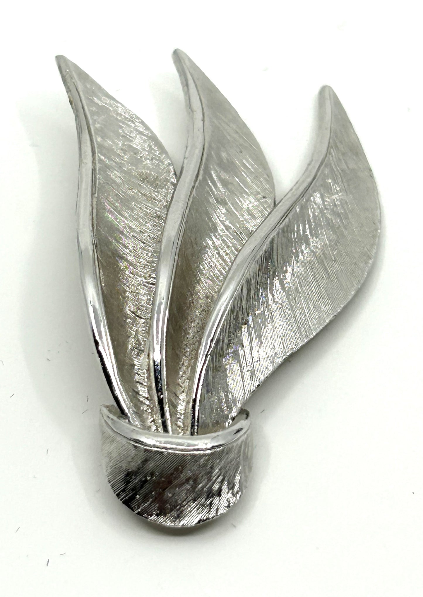 Vintage 3 Leaf Textured Silver Look Brooch