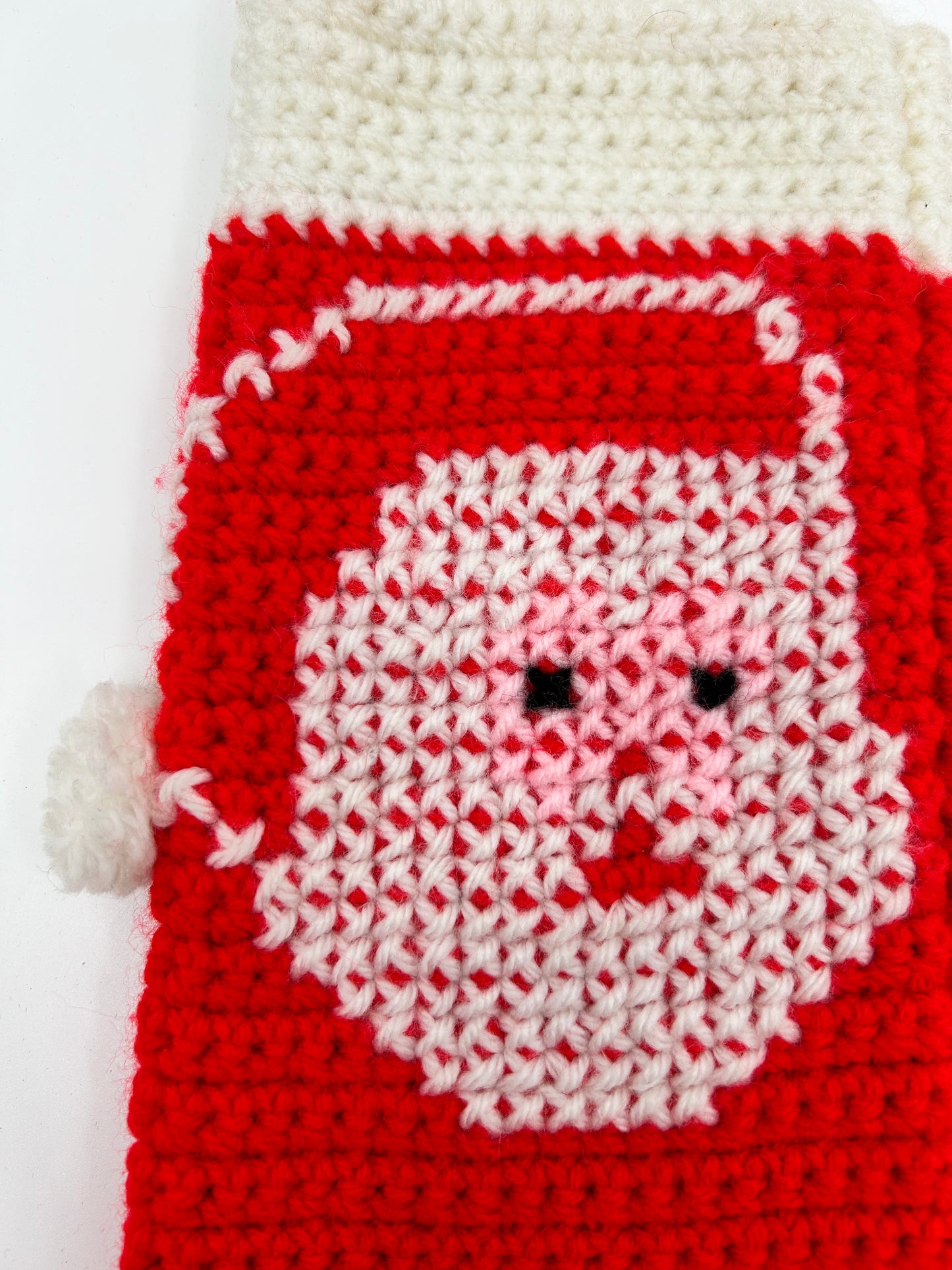 Vintage Hand Knitted Santa Face Red Christmas Stockings - Set of 2 One-of-a-kind
