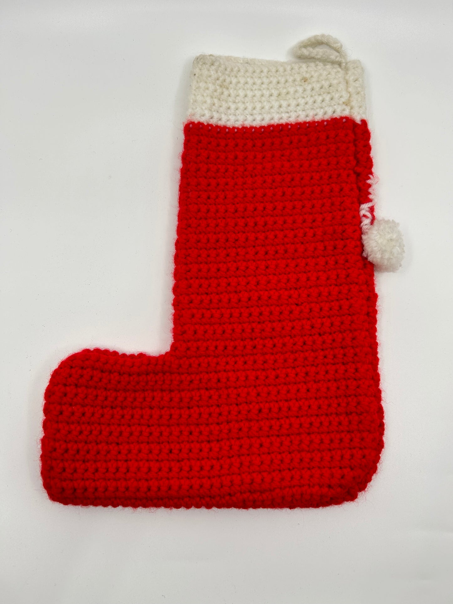 Vintage Hand Knitted Santa Face Red Christmas Stockings - Set of 2 One-of-a-kind