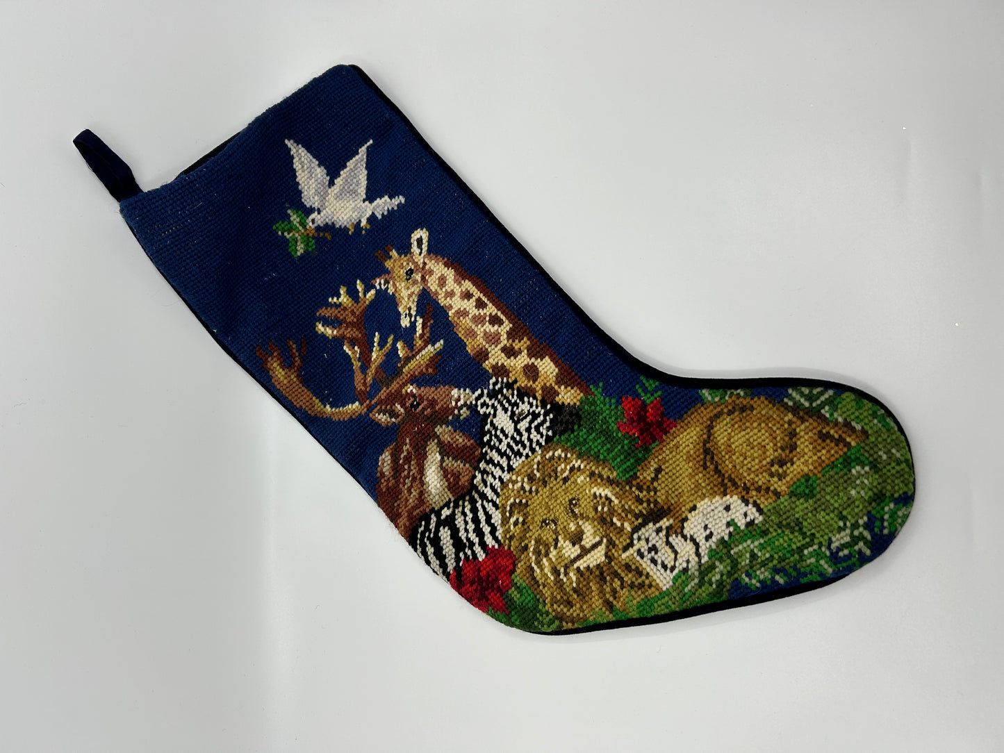 Vintage Cross Stitch Animals Christmas Stocking