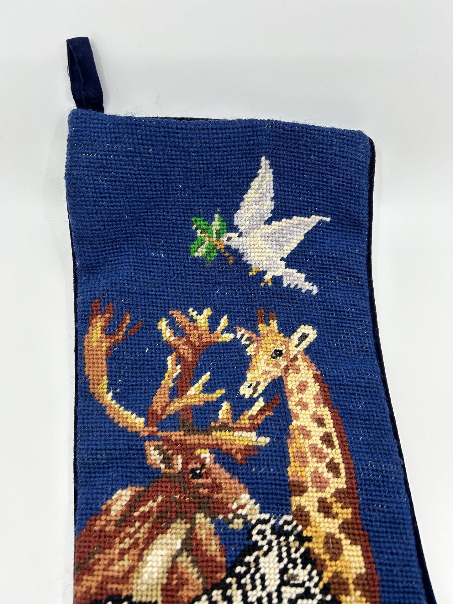 Vintage Cross Stitch Animals Christmas Stocking