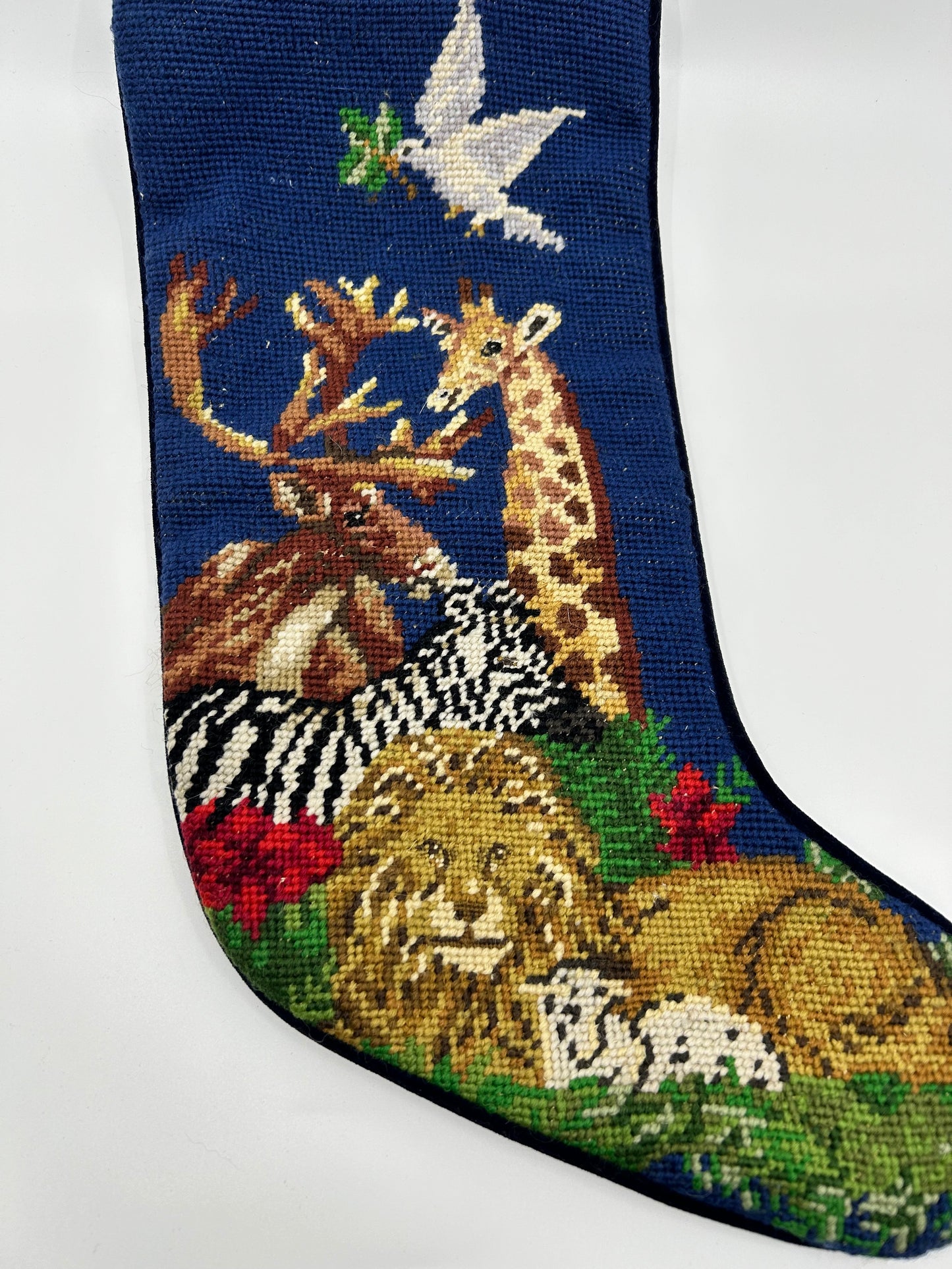 Vintage Cross Stitch Animals Christmas Stocking