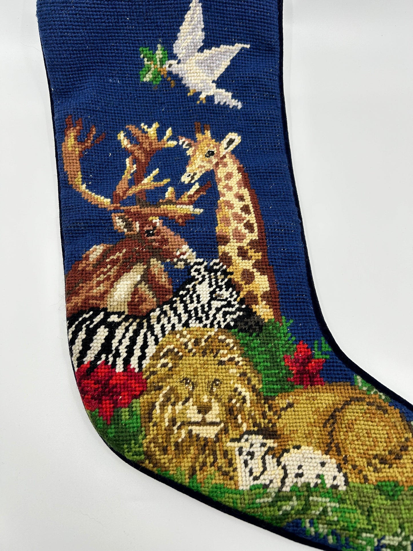 Vintage Cross Stitch Animals Christmas Stocking