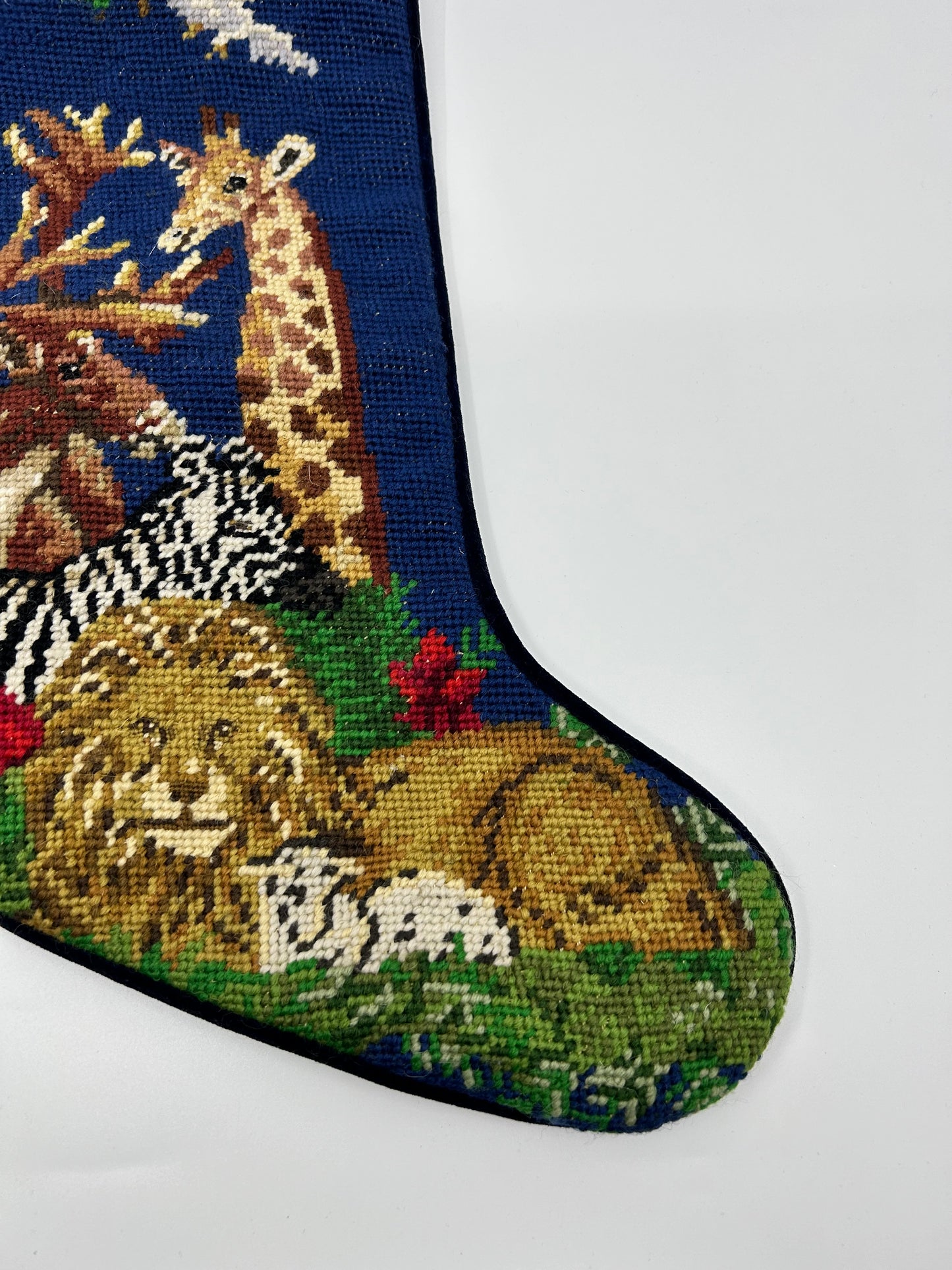 Vintage Cross Stitch Animals Christmas Stocking