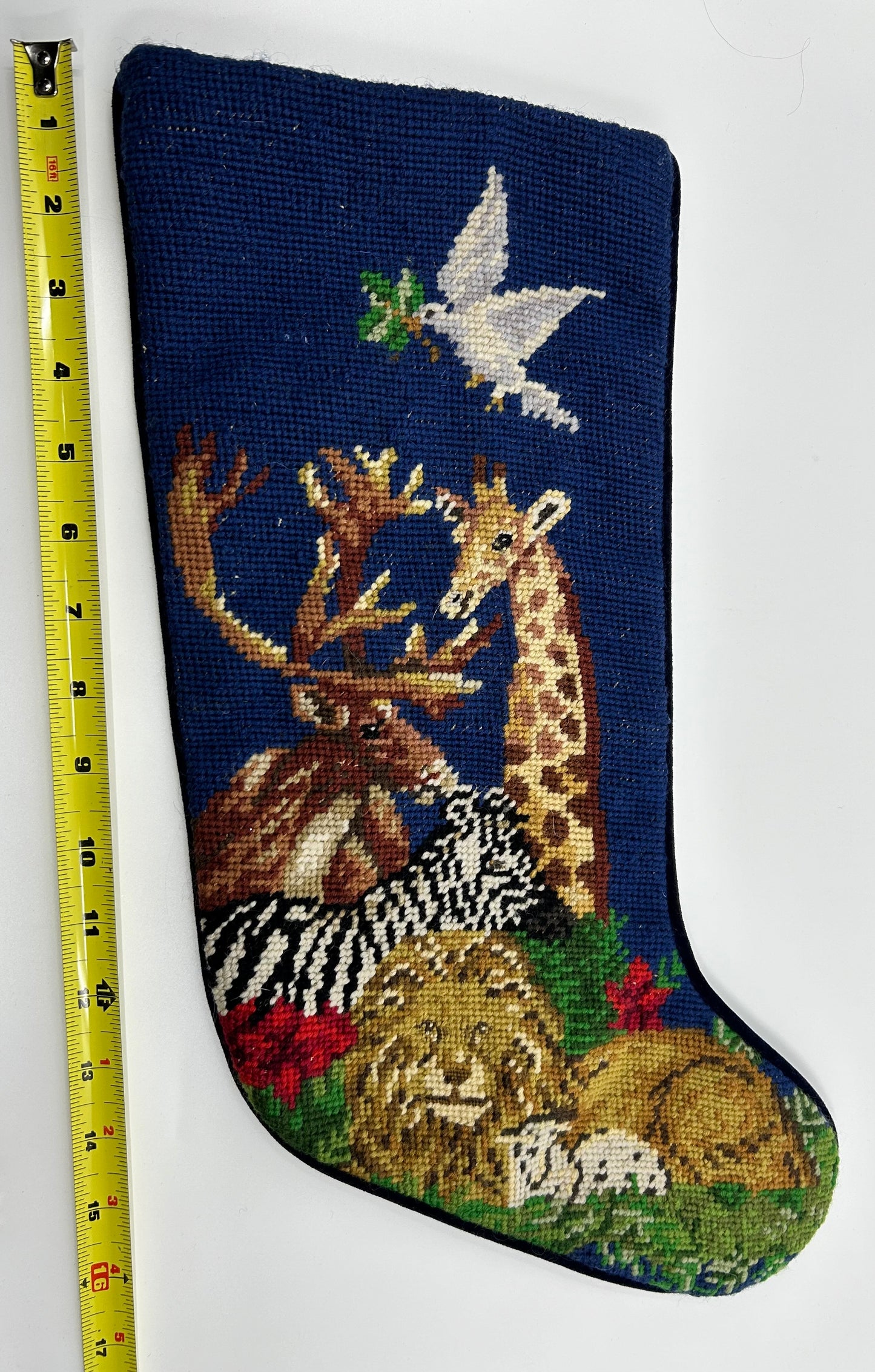 Vintage Cross Stitch Animals Christmas Stocking