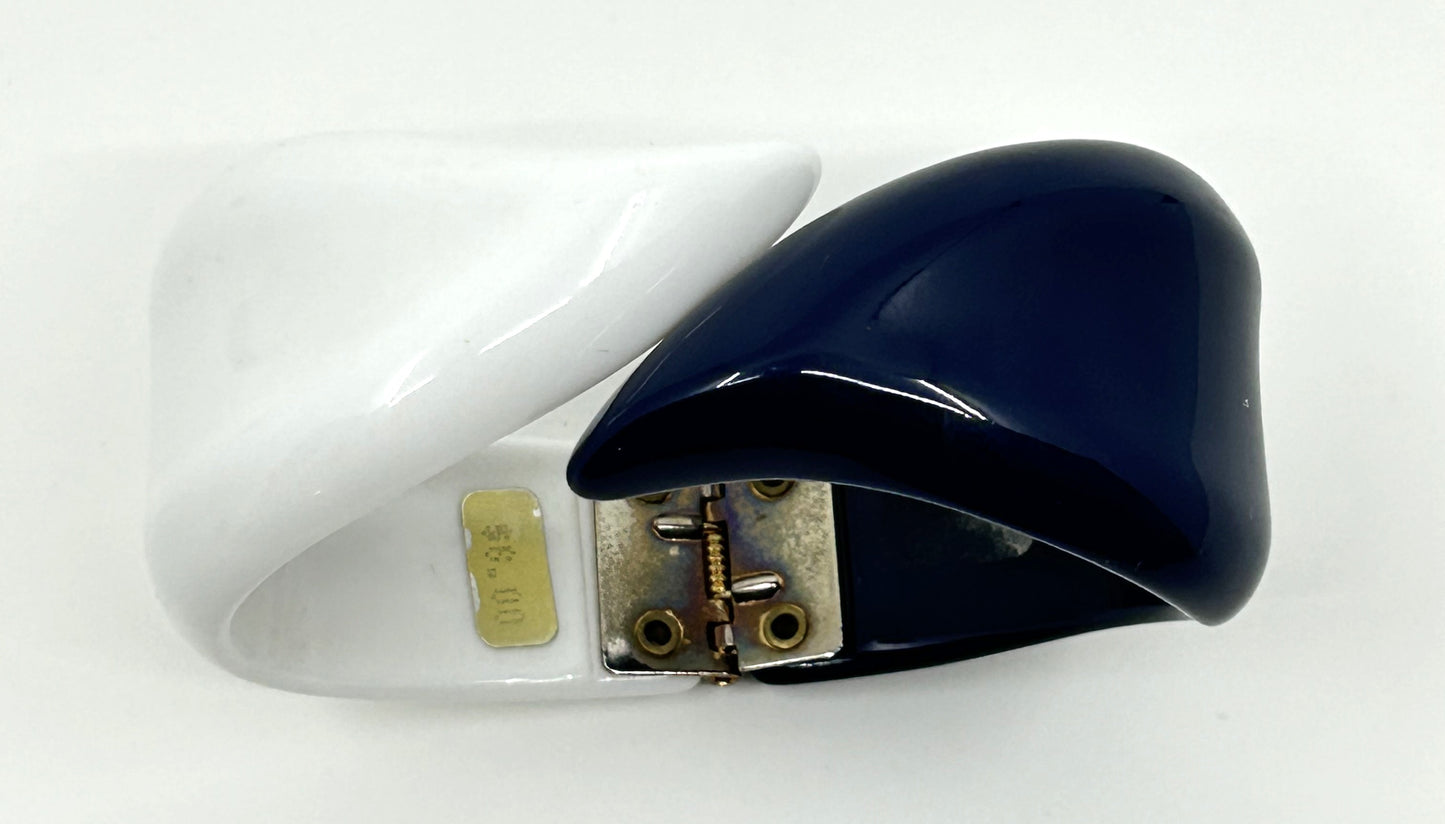 Vintage 1980's Blue and White Hinged Cuff Bracelet