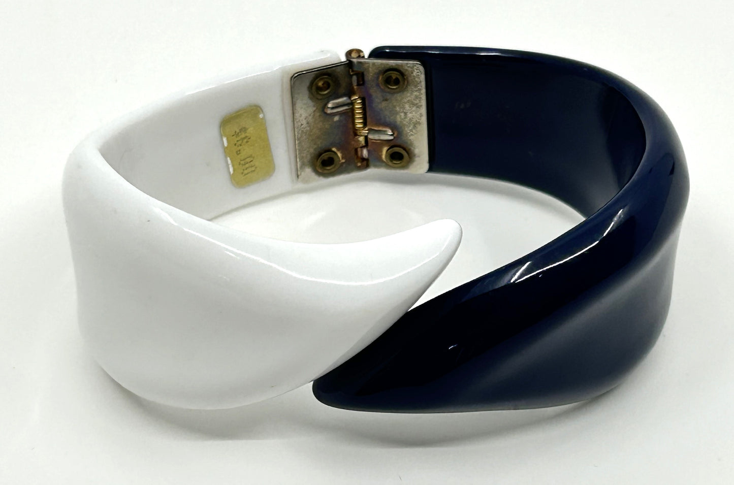 Vintage 1980's Blue and White Hinged Cuff Bracelet
