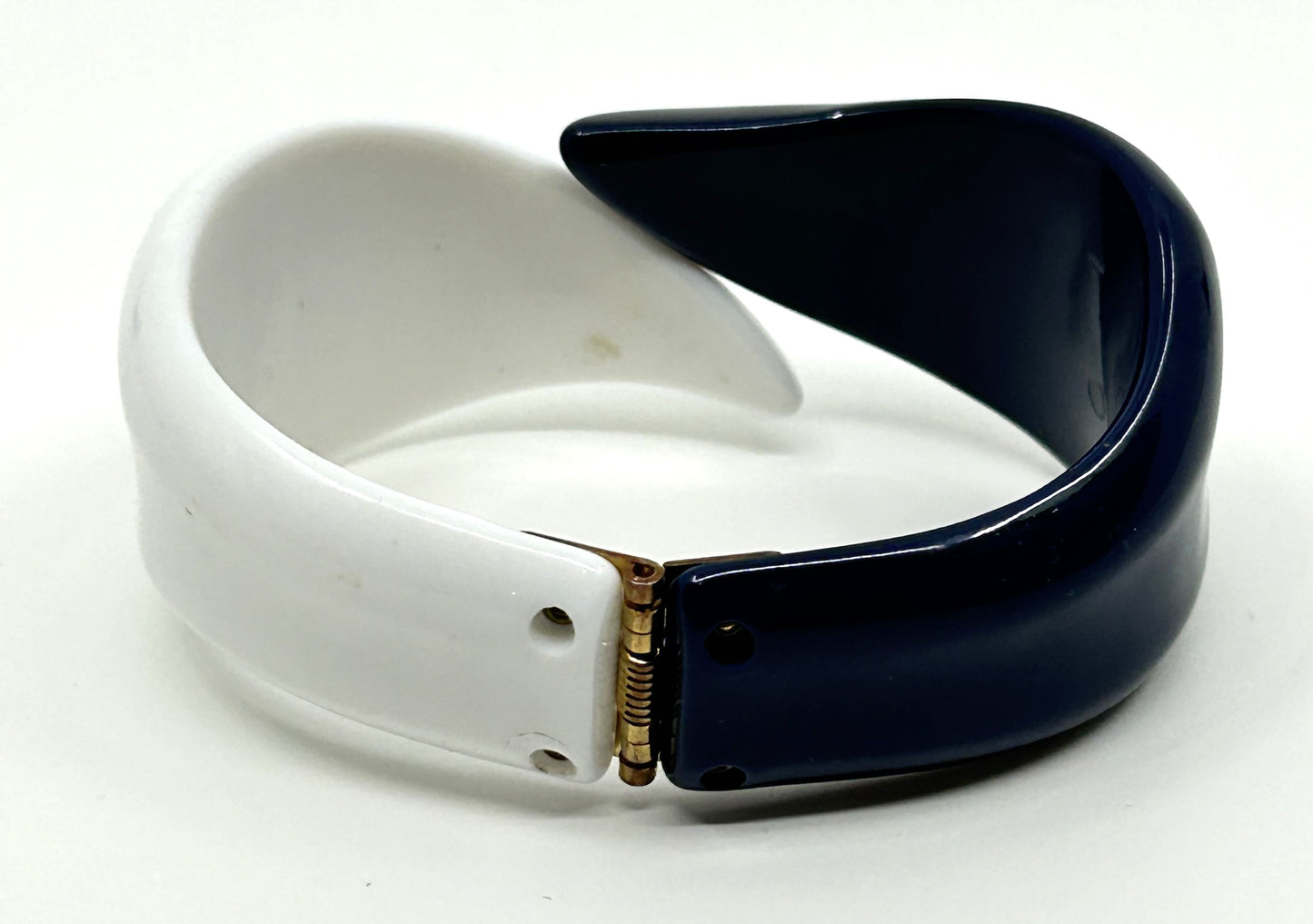 Vintage 1980's Blue and White Hinged Cuff Bracelet