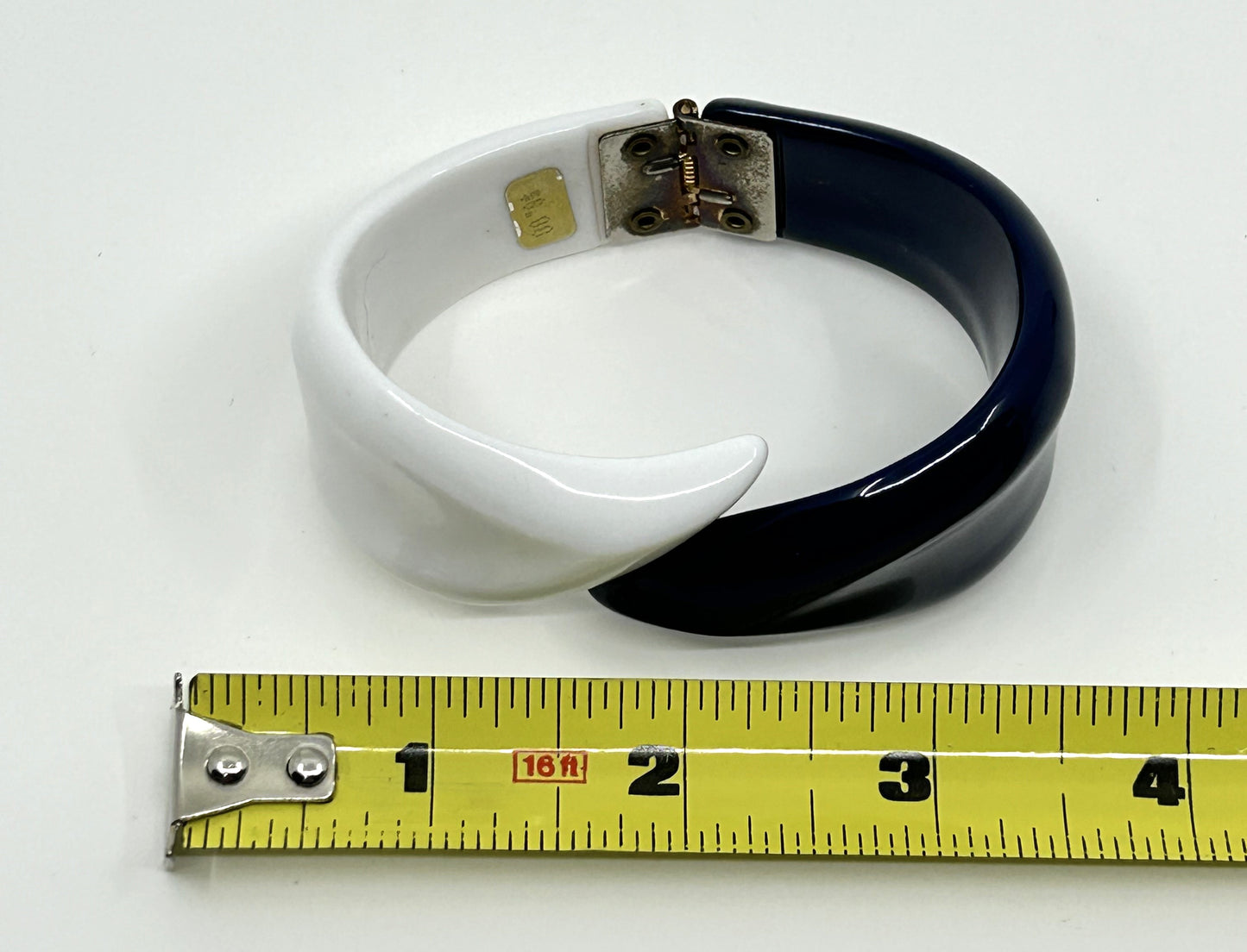 Vintage 1980's Blue and White Hinged Cuff Bracelet