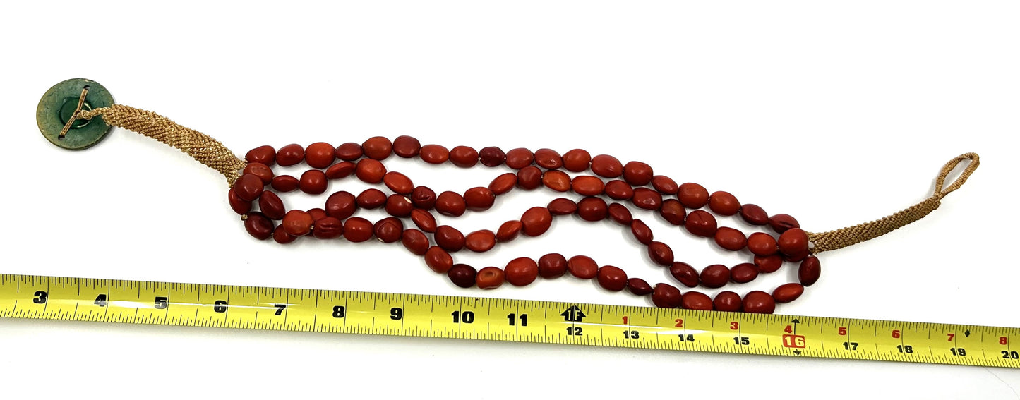 Vintage BOHO Red Beaded Hand Woven Button Closure Necklace