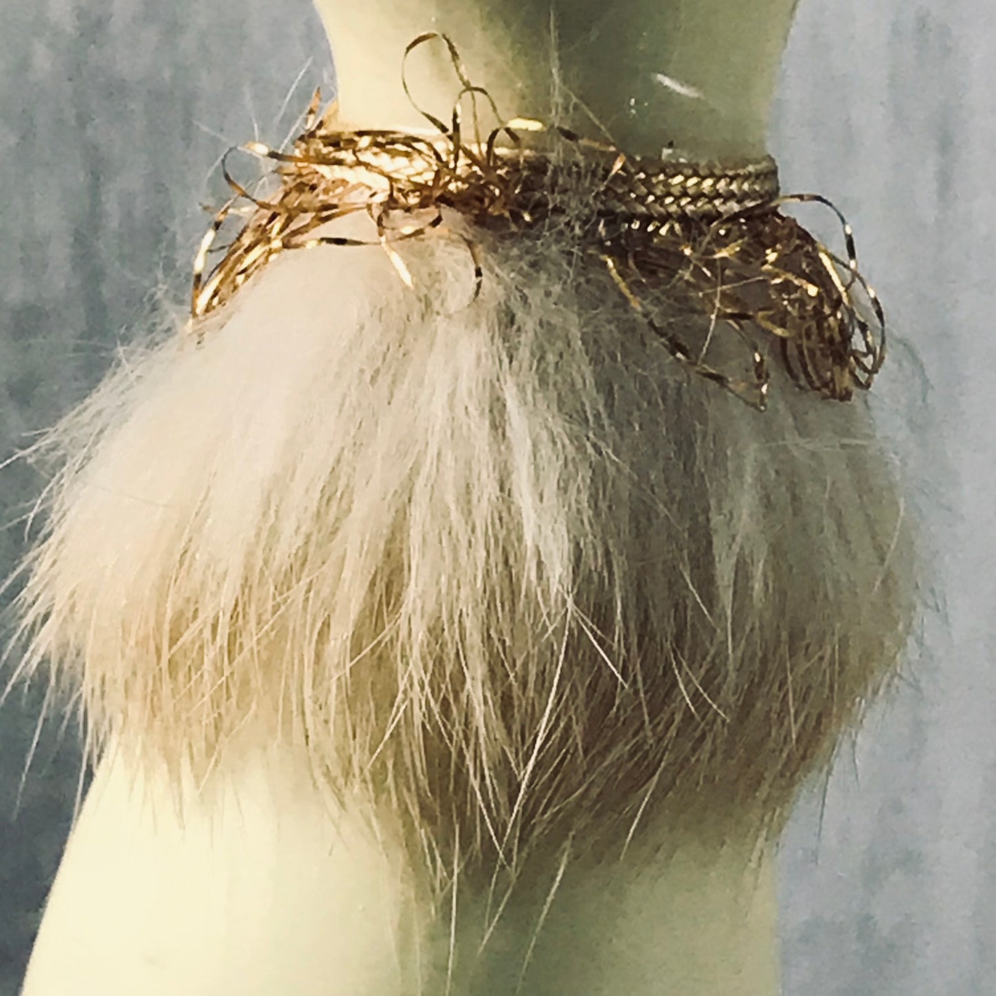 Vintage Giftcraft Trio of Siamese Sitting Ceramic Cats, Furry Gold and Silver Trimmed Collars