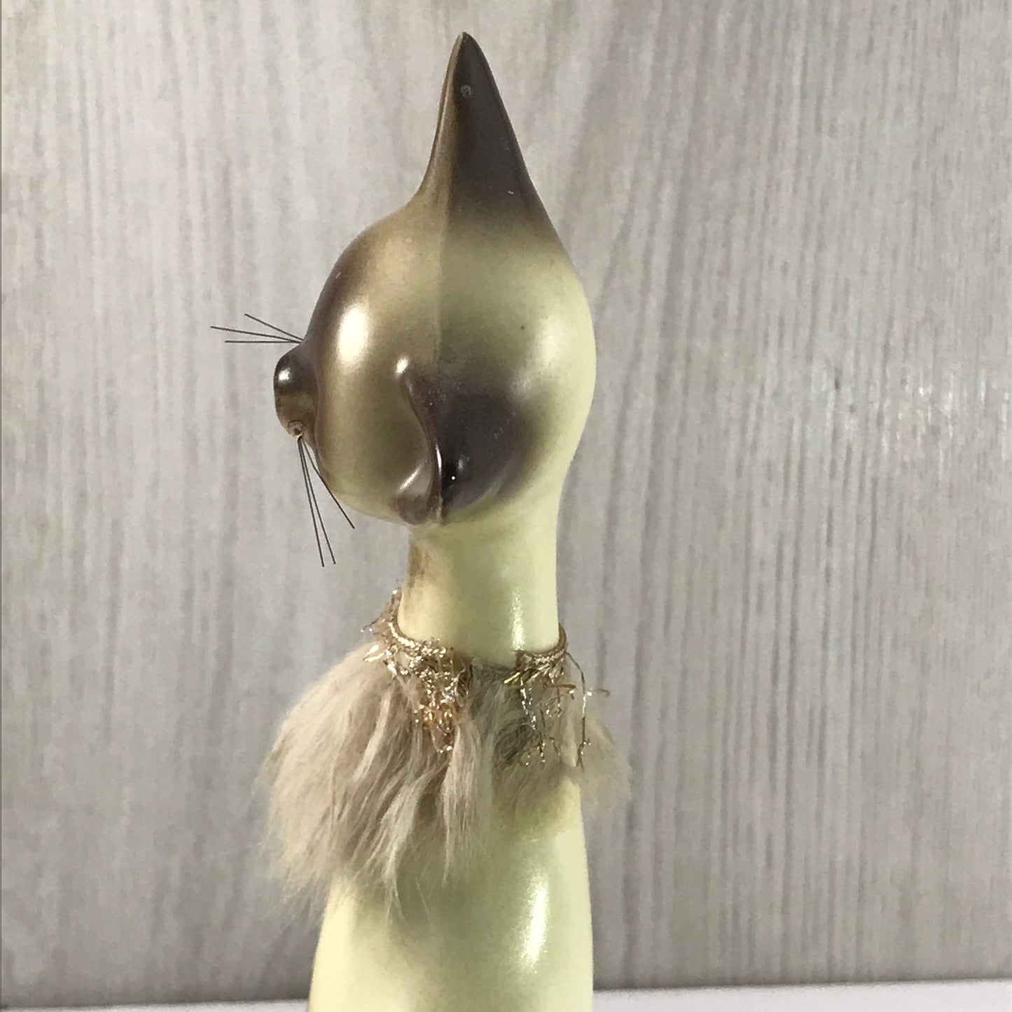 Vintage Giftcraft Trio of Siamese Sitting Ceramic Cats, Furry Gold and Silver Trimmed Collars