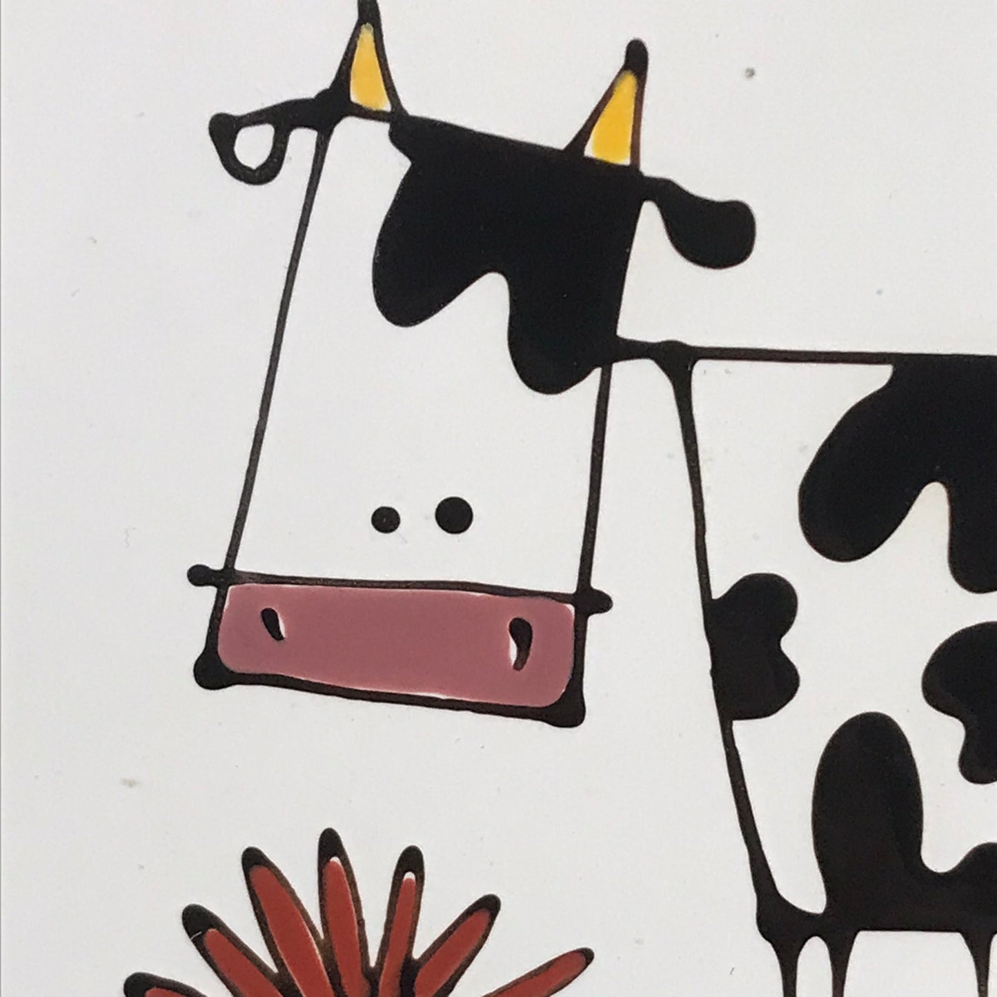 Artist KETTO Abstract Cow in Daisy Field Ceramic Tile