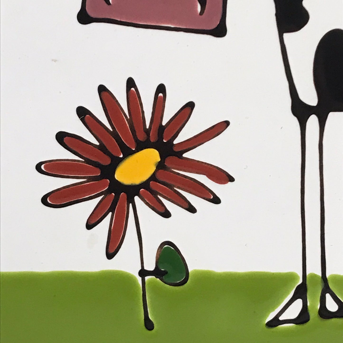 Artist KETTO Abstract Cow in Daisy Field Ceramic Tile