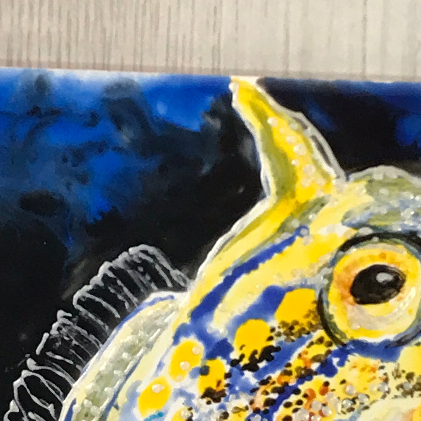 Sherrilyn Boundy Yellow / Blue Puffy Fish Wall Décor Tile