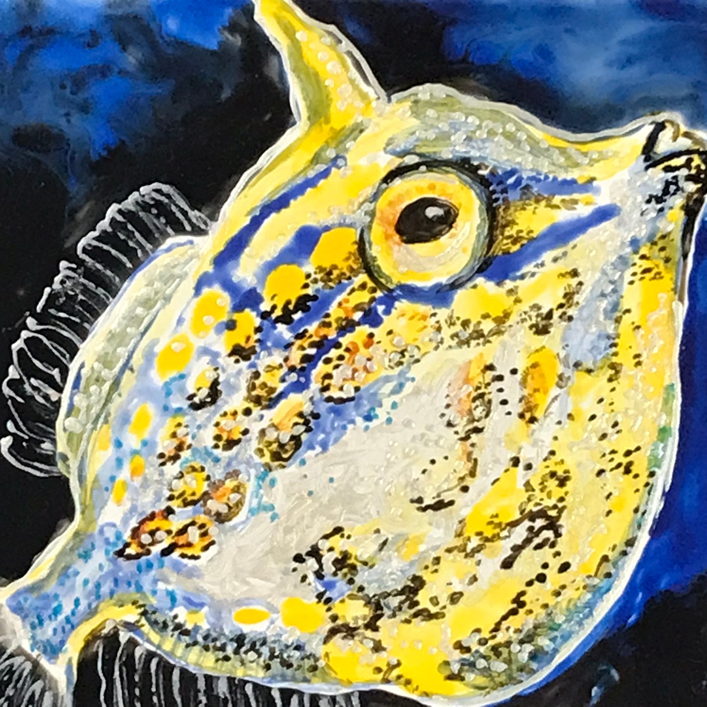 Sherrilyn Boundy Yellow / Blue Puffy Fish Wall Décor Tile