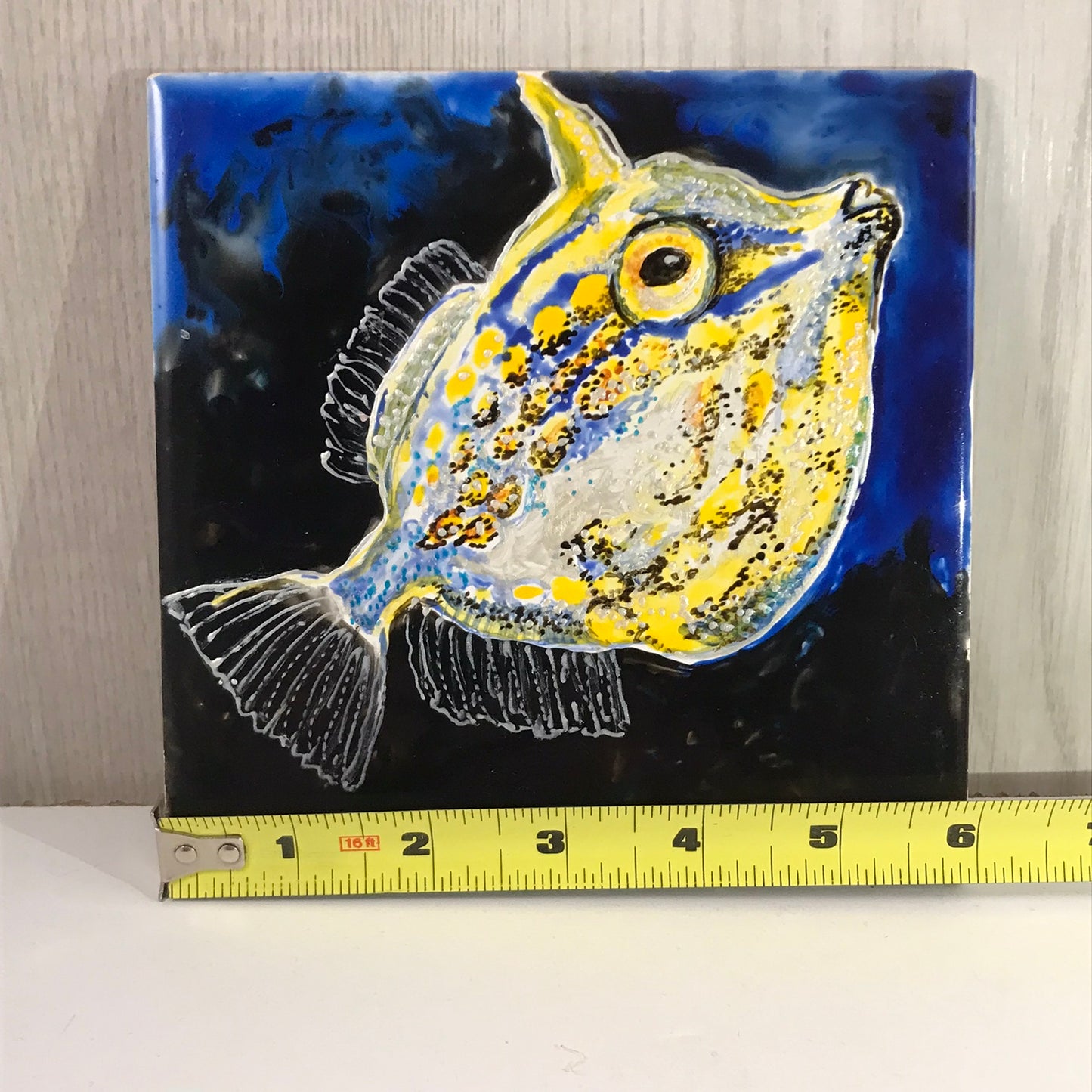 Sherrilyn Boundy Yellow / Blue Puffy Fish Wall Décor Tile