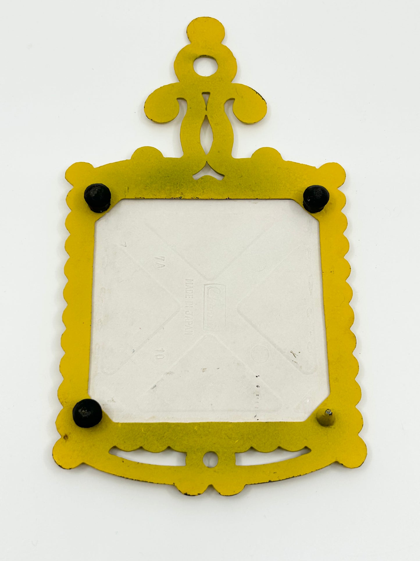 Vintage Bright Yellow Triple Mushroom Cast Iron Trivet