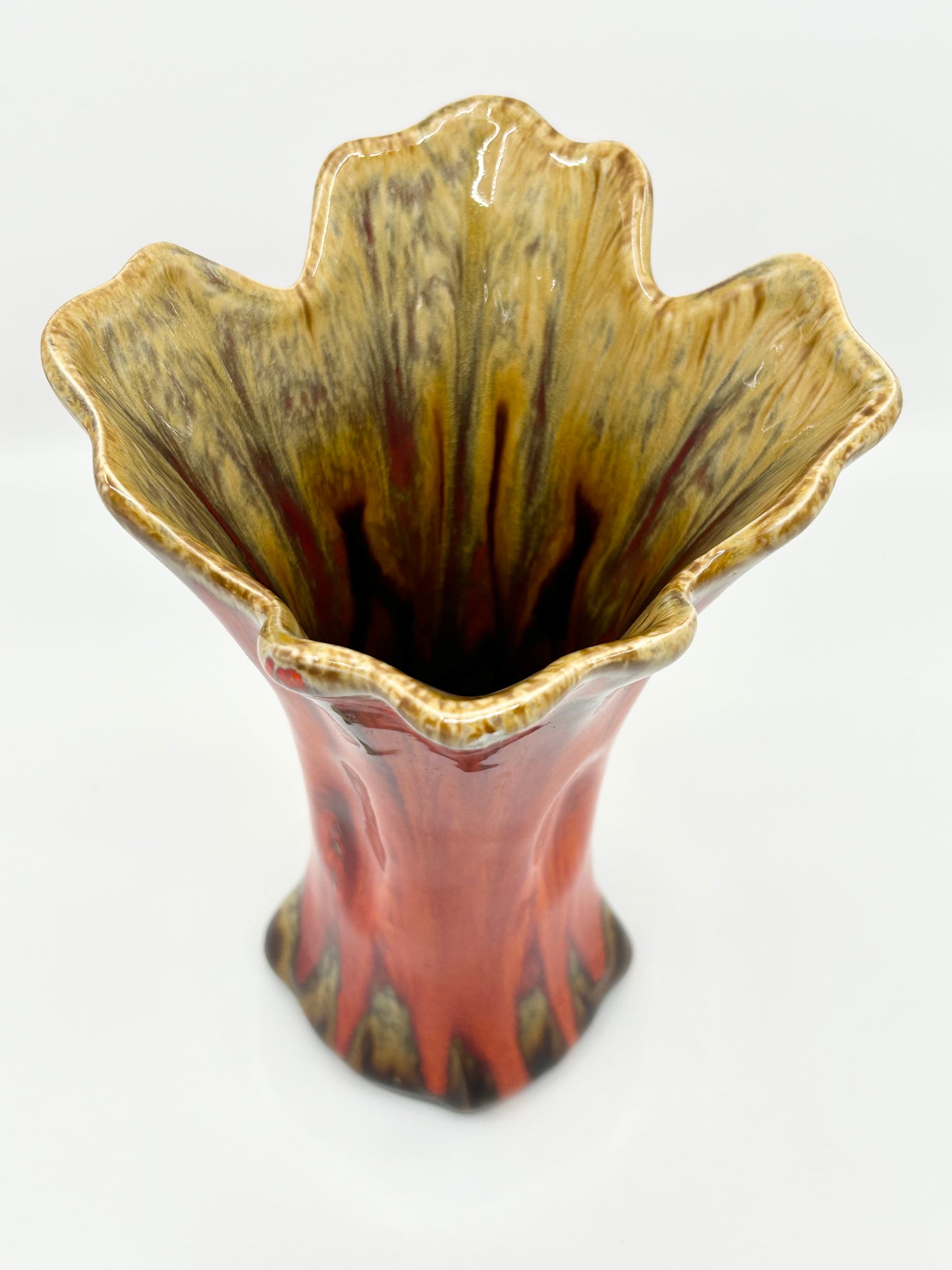 SEEWAI Artisan Handcrafted Pottery Orange Glazed Four Corner Vase MCM