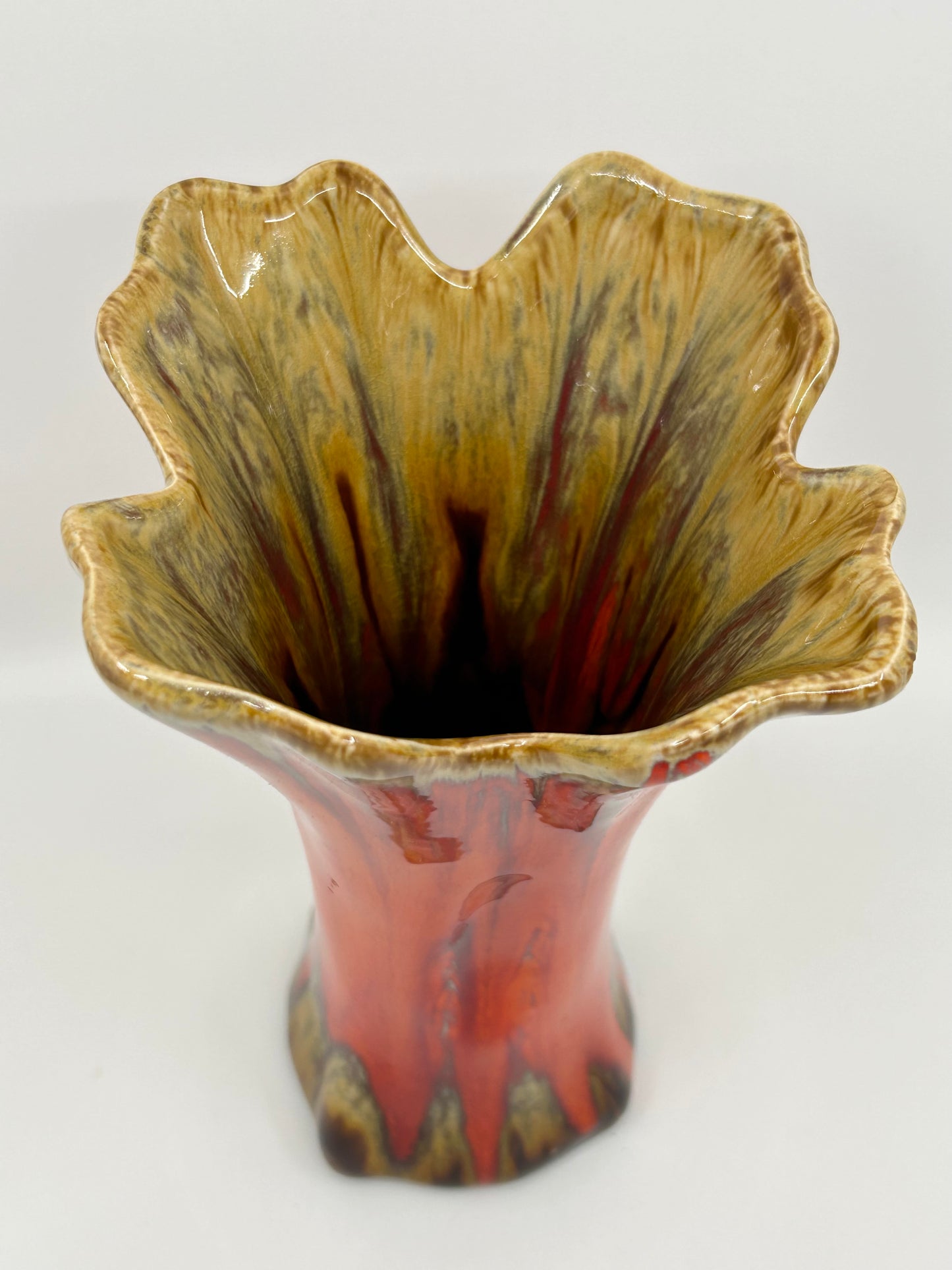 SEEWAI Artisan Handcrafted Pottery Orange Glazed Four Corner Vase MCM