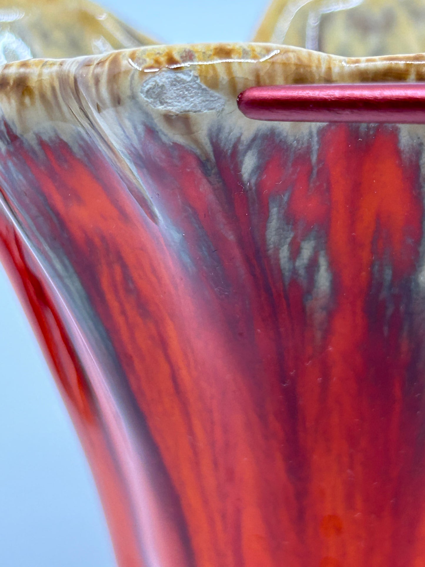 SEEWAI Artisan Handcrafted Pottery Orange Glazed Four Corner Vase MCM
