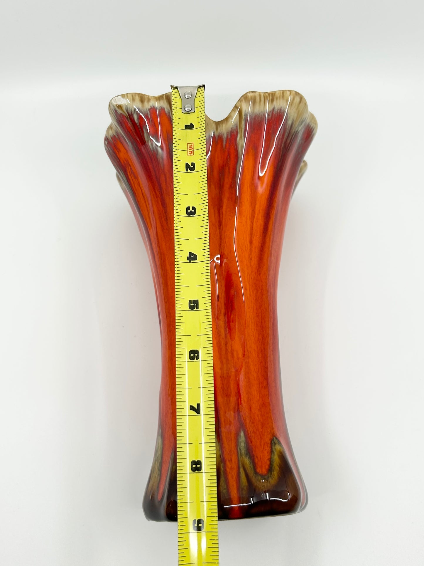 SEEWAI Artisan Handcrafted Pottery Orange Glazed Four Corner Vase MCM