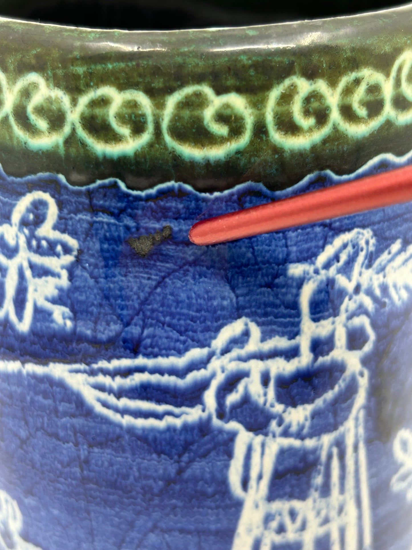 Polish Artisan Pottery Handcrafted Cobalt Blue with Green Trim Tall Mug - Beer Stein