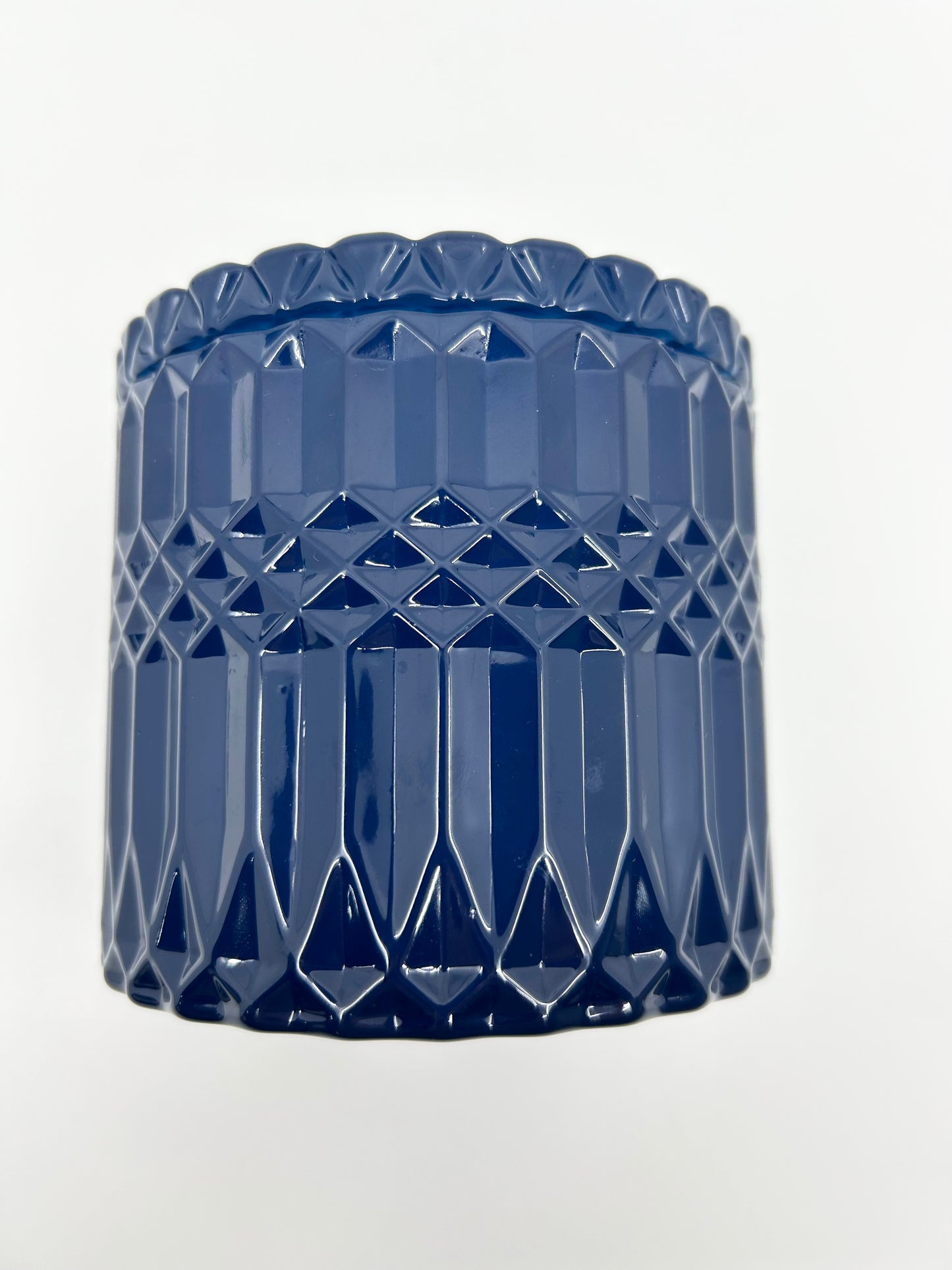 Cobalt Blue diamond cut glass jar with suction lid