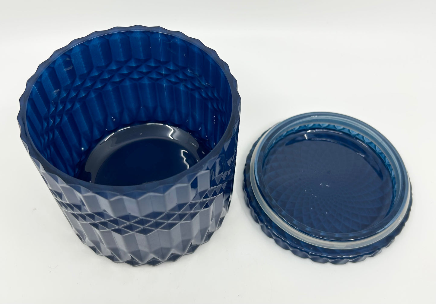 Cobalt Blue diamond cut glass jar with suction lid