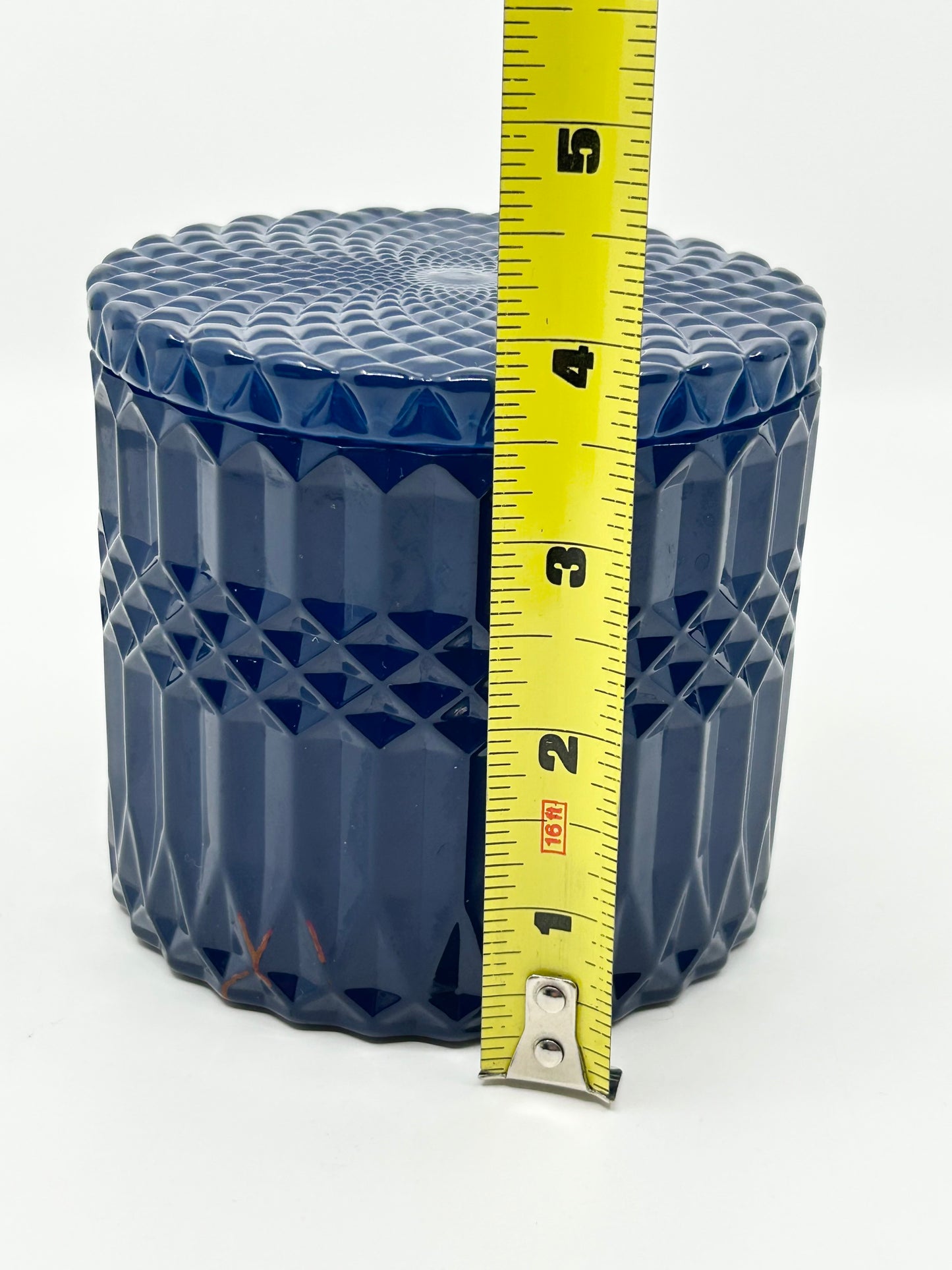 Cobalt Blue diamond cut glass jar with suction lid