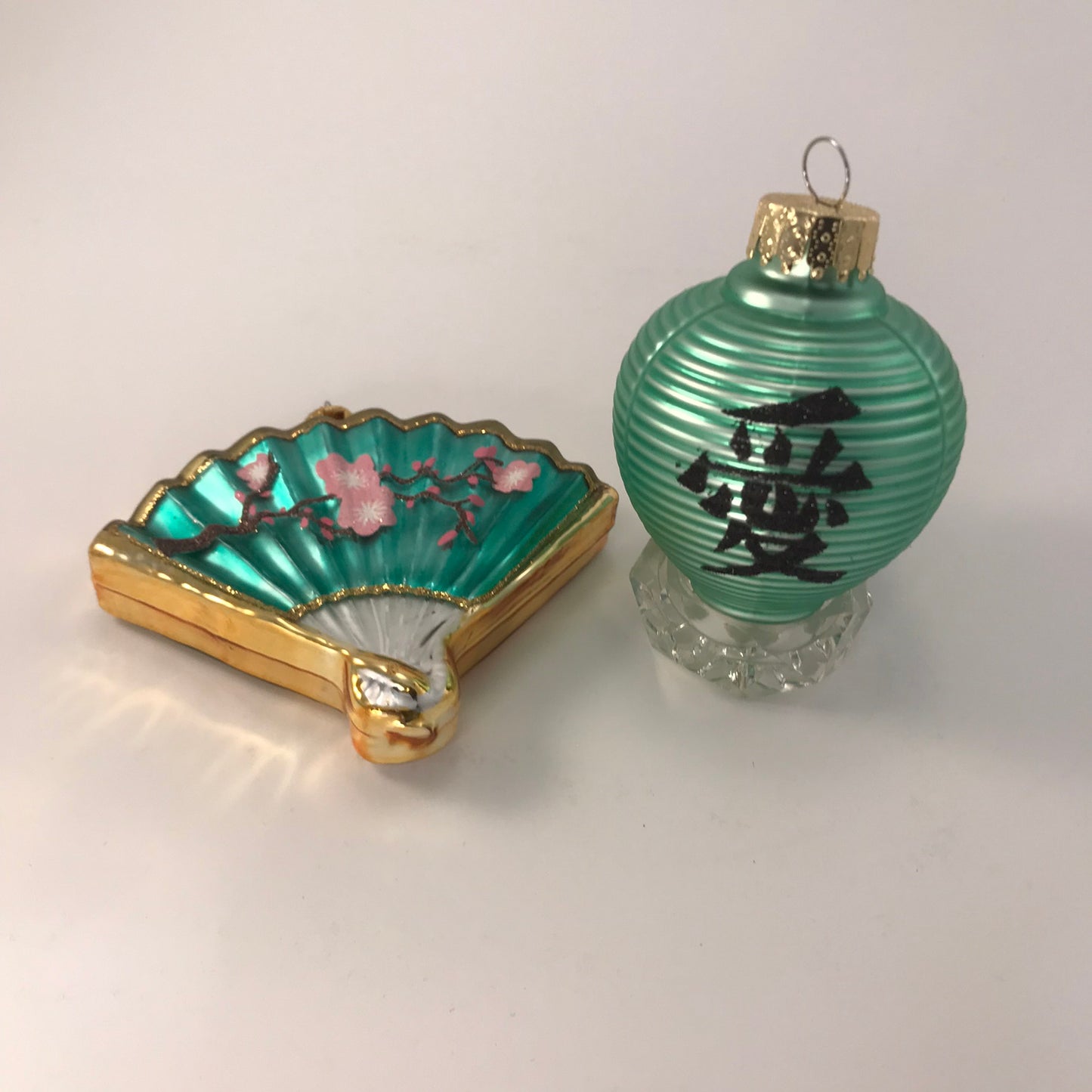 Glass Blown Oriental Fan and Lantern Ornament