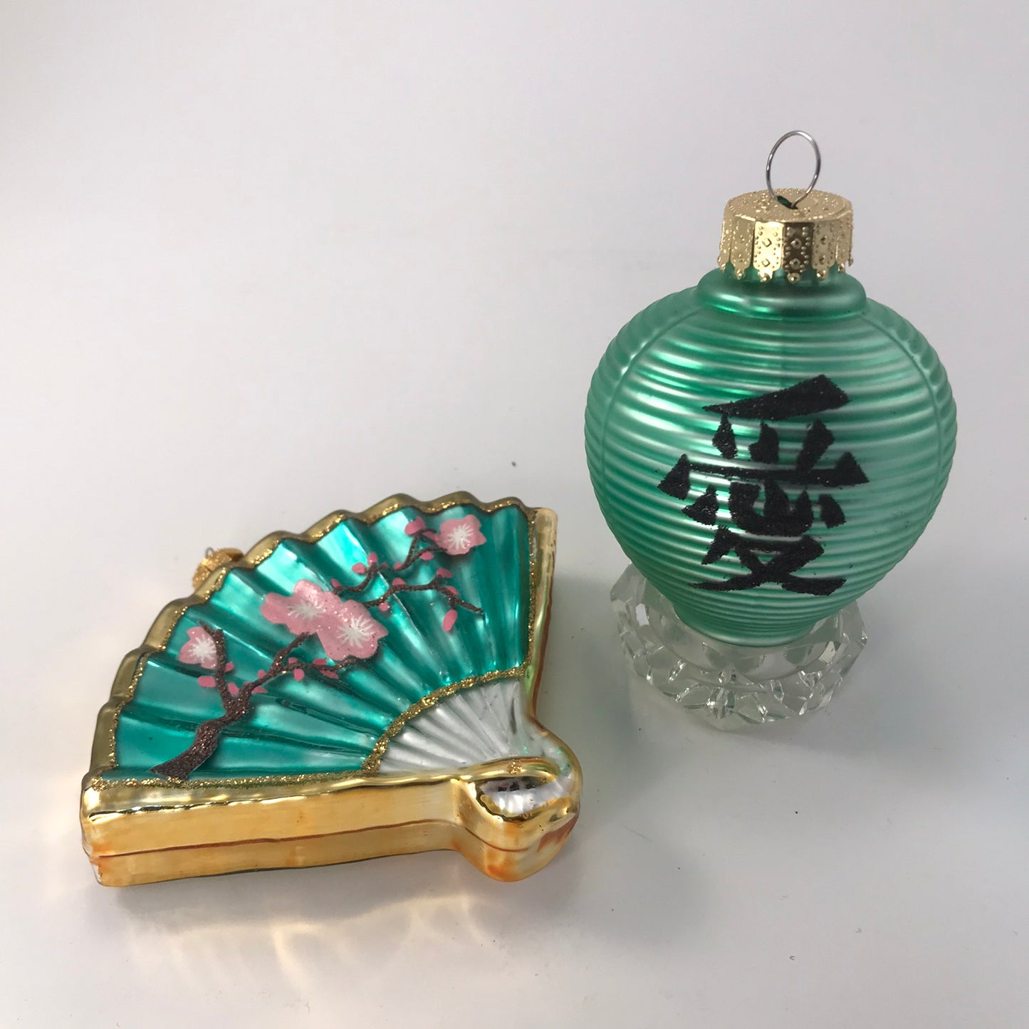 Glass Blown Oriental Fan and Lantern Ornament