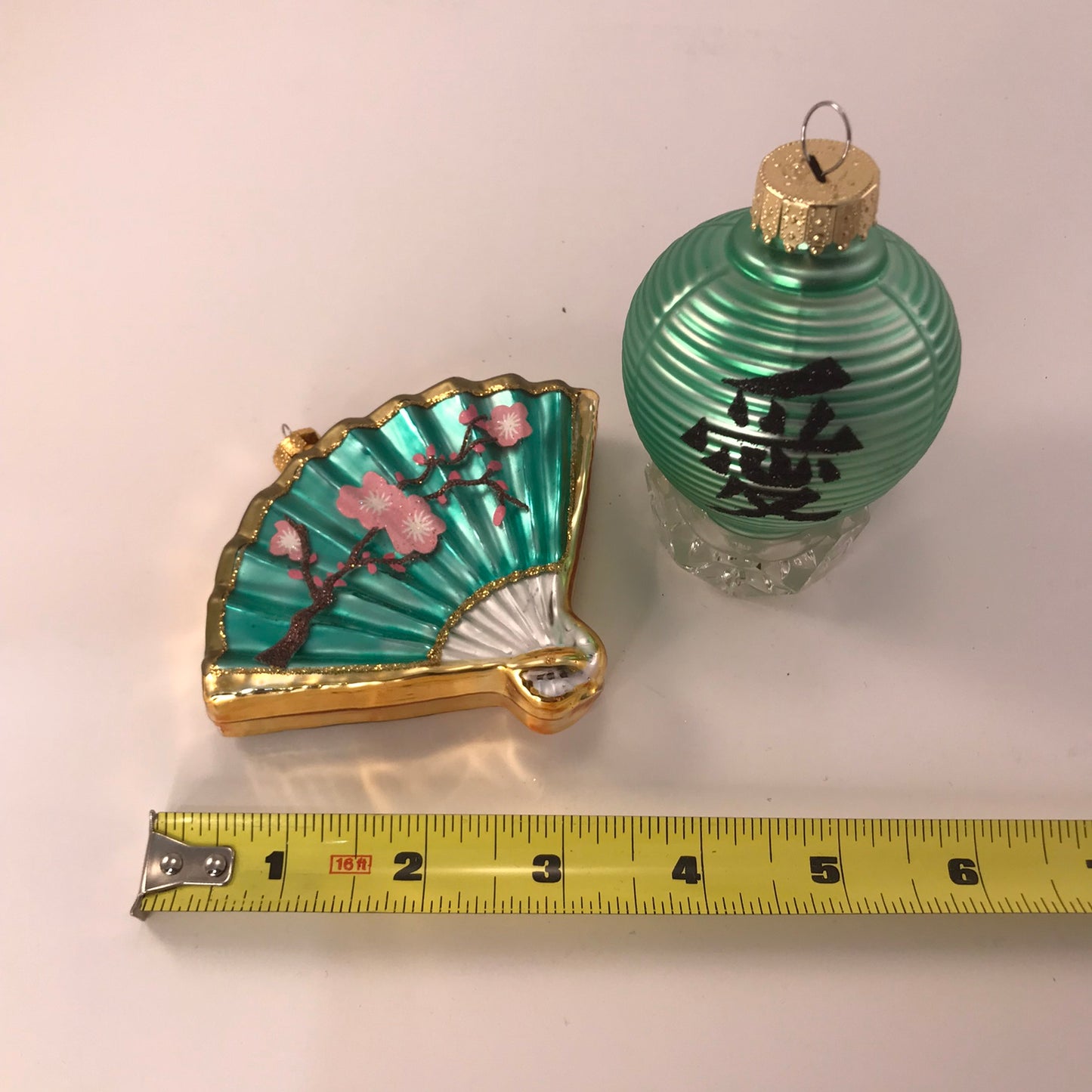 Glass Blown Oriental Fan and Lantern Ornament