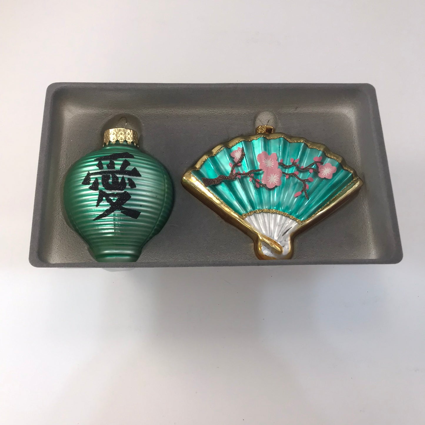 Glass Blown Oriental Fan and Lantern Ornament