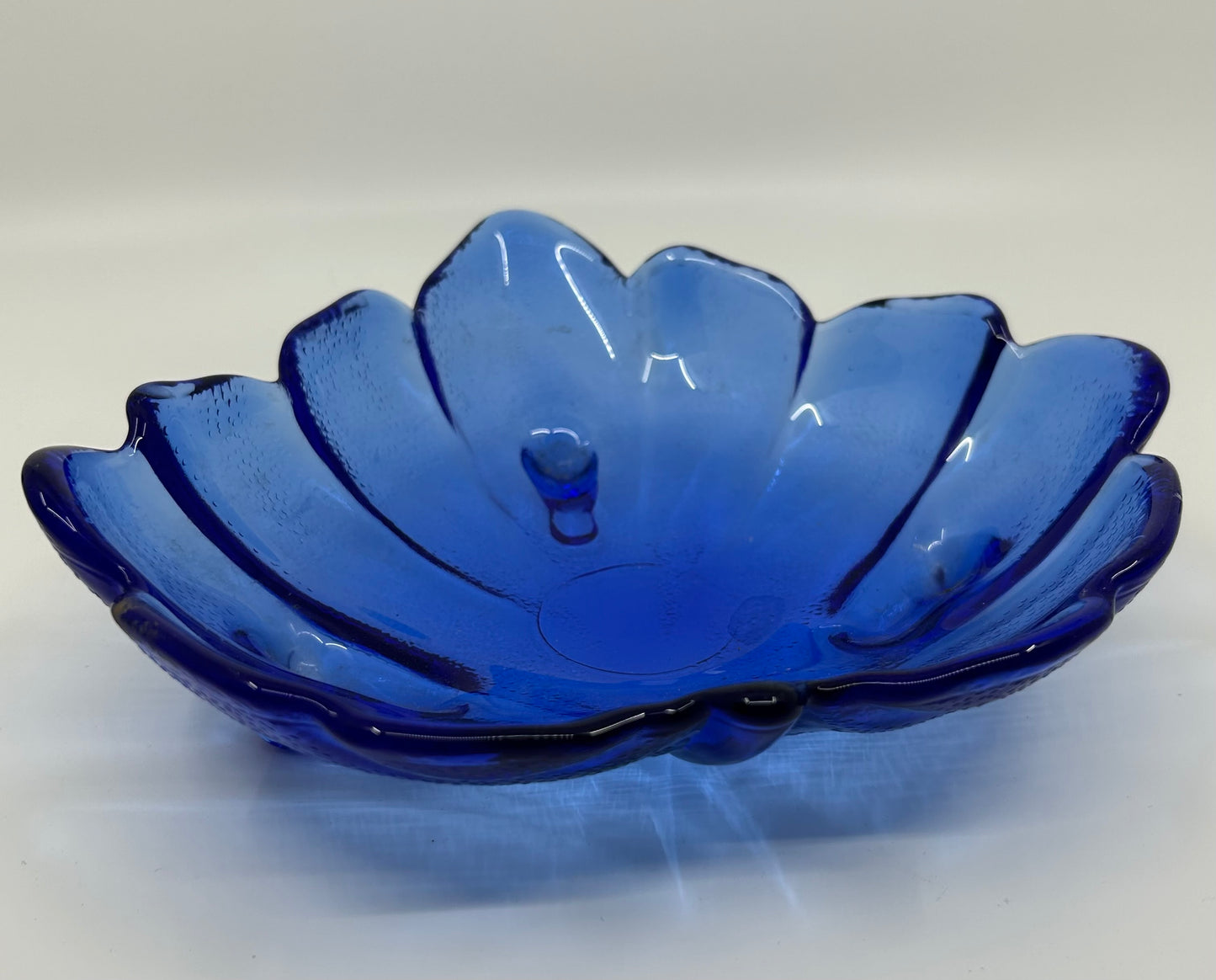 Cobalt Blue Glass Large Leaf Catch All Bowl