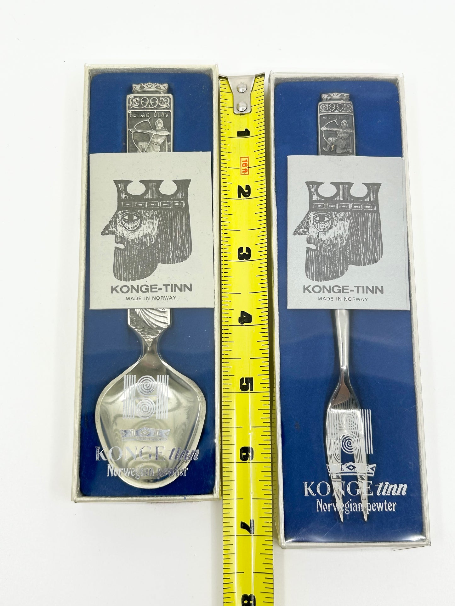 KONGE-TINN Handcrafted Norwegian Pewter Spoon #353 Syltetoyskje & Fork #395 Paleggsgaffel Set