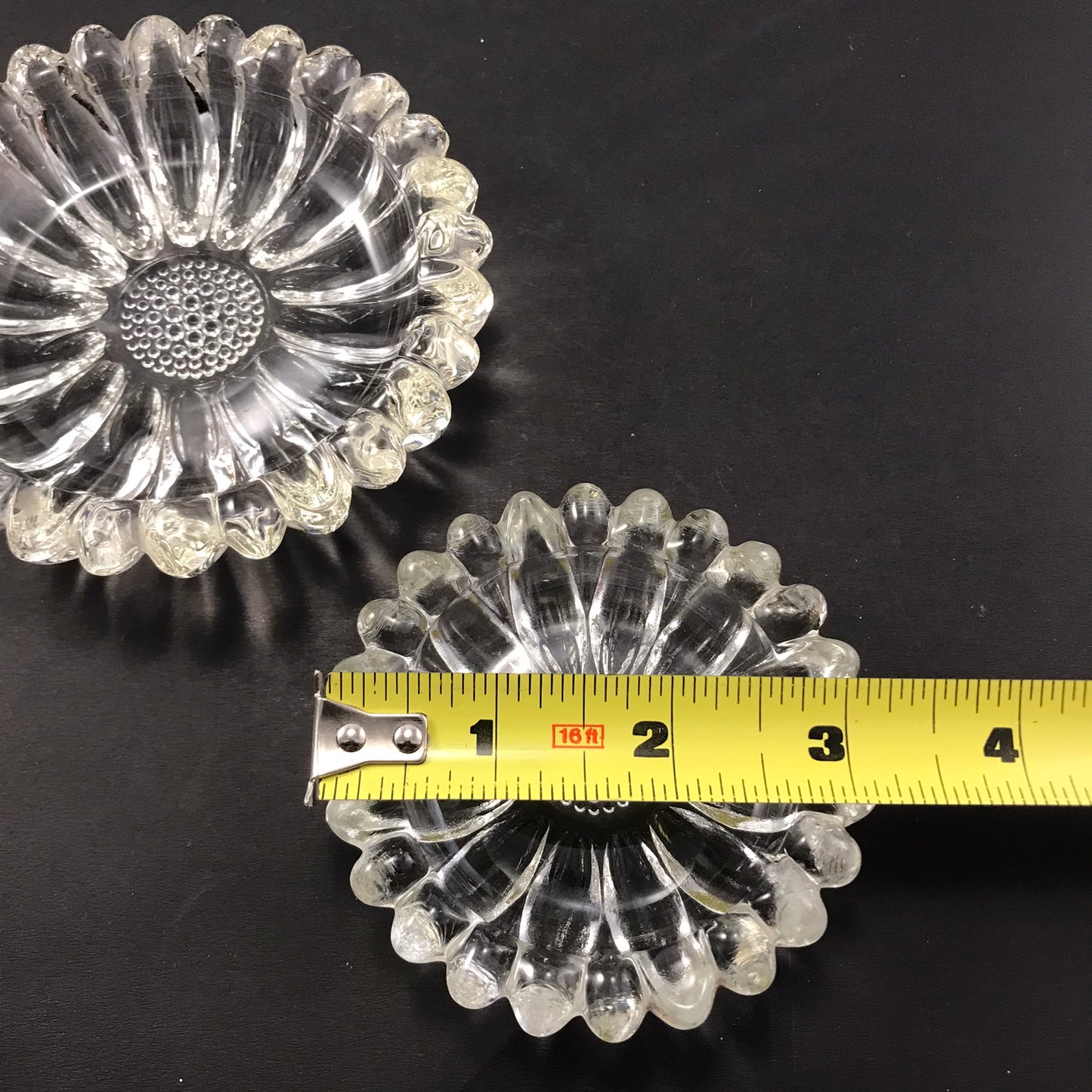 Sunflower Clear Glass Ashtray / Trinket Dishes - Set of 2