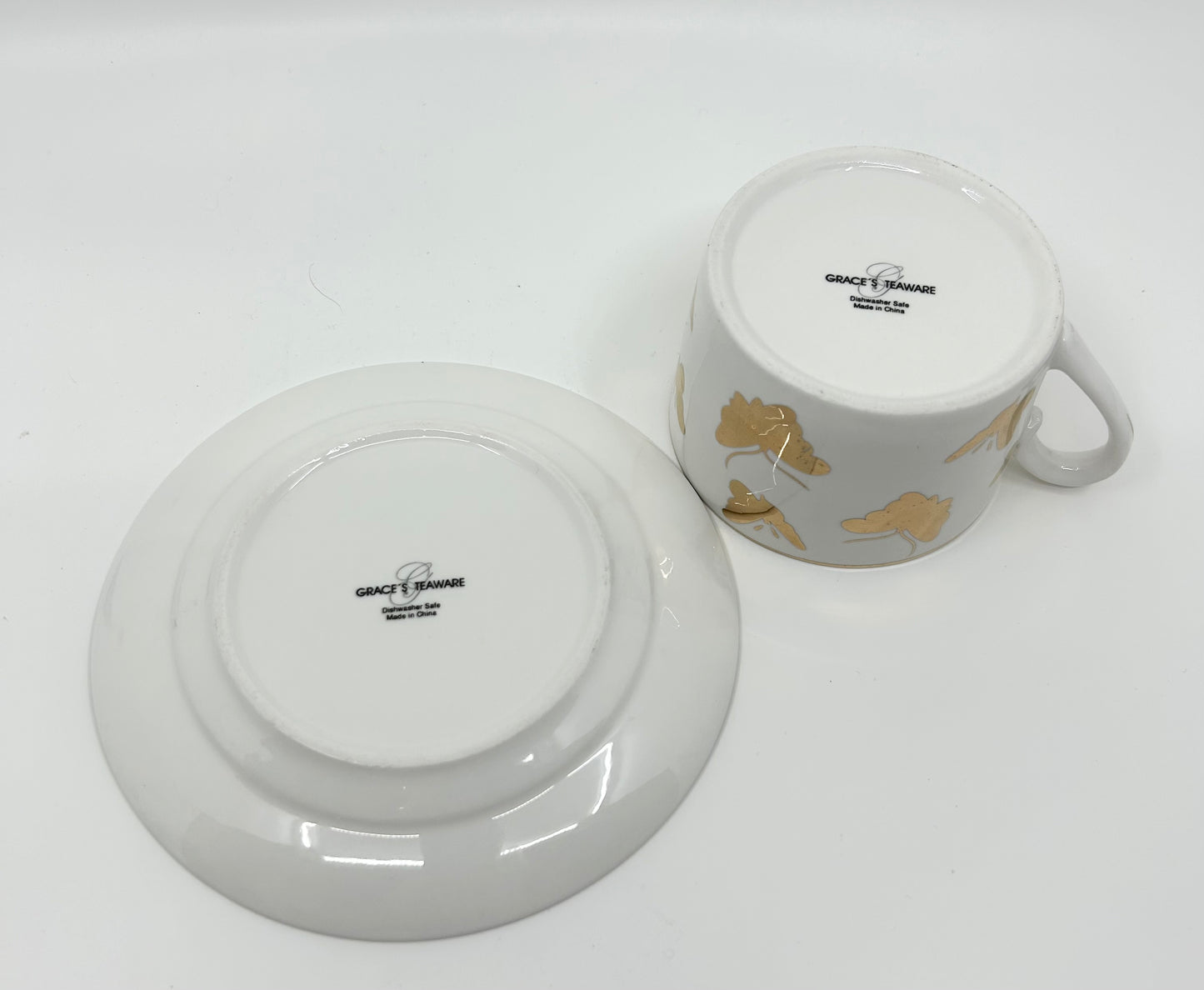 Grace's Teaware Fine Porcelain Gold Butterfly Coffee Cup and Saucer - Set of 2