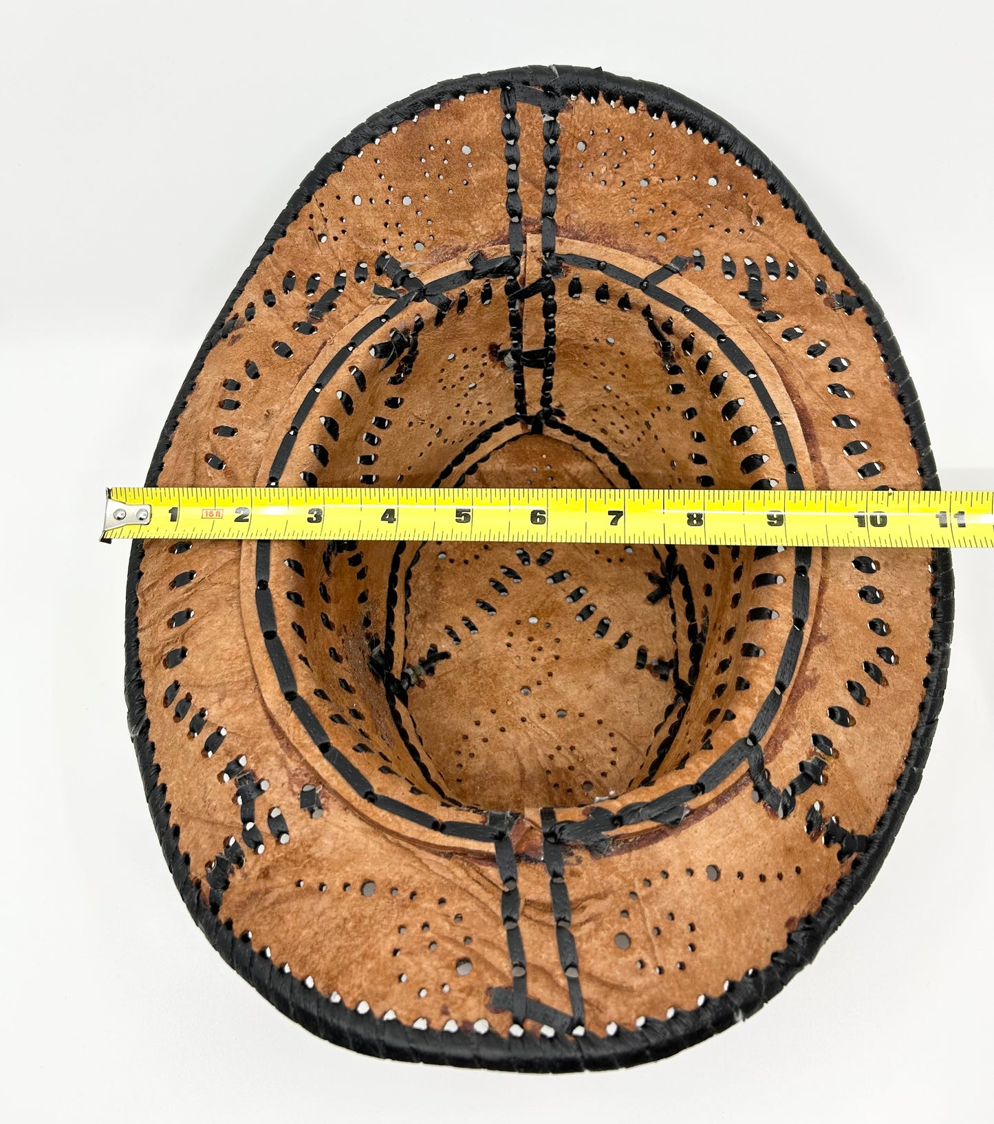 Handcrafted Tooled Two Tone Cowhide Leather Cowboy/Trail/Riding Hat Black and Tan