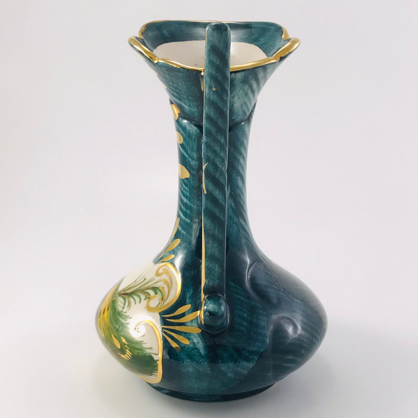 H. Bequet Quaregnon Peacock Belgium Ceramic Vase / Pitcher No. 314
