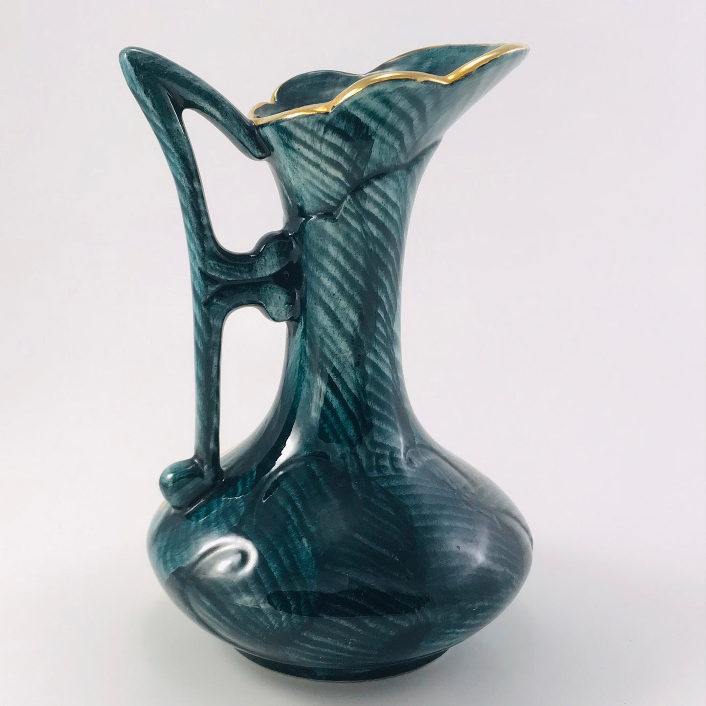 H. Bequet Quaregnon Peacock Belgium Ceramic Vase / Pitcher No. 314