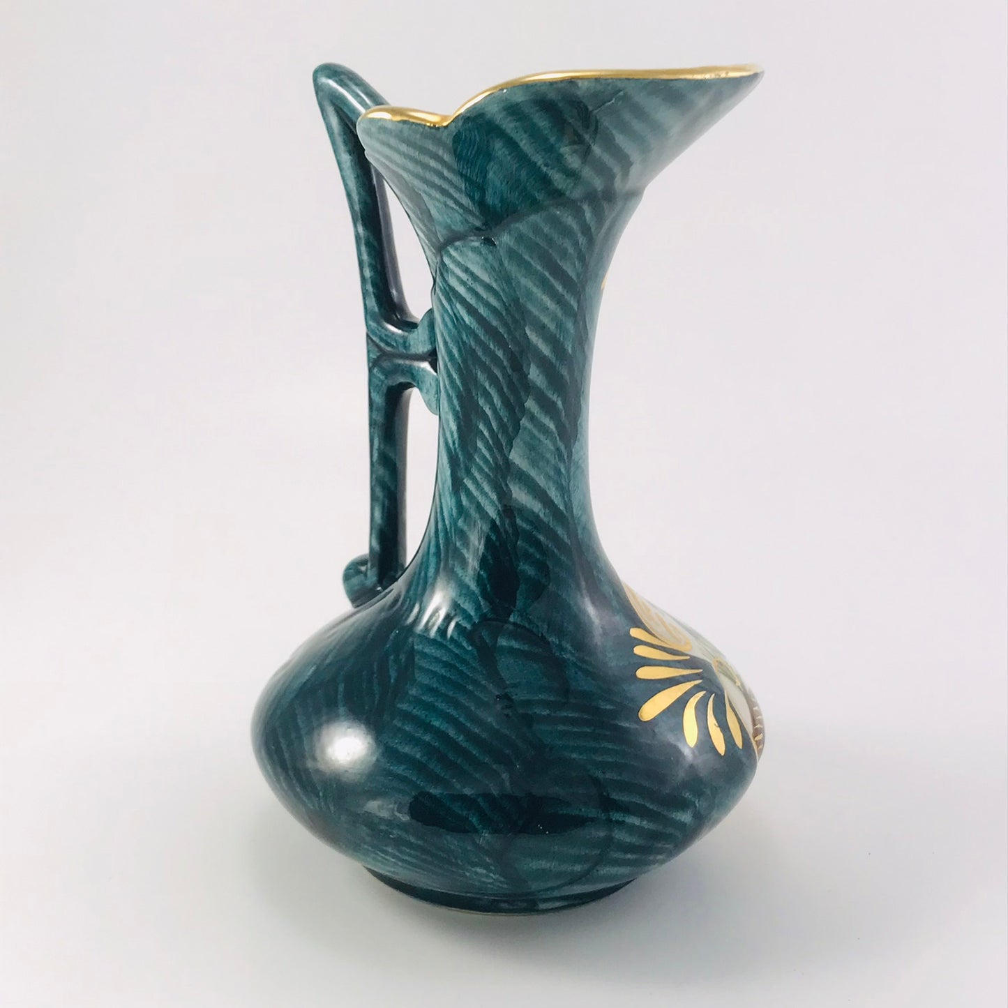 H. Bequet Quaregnon Peacock Belgium Ceramic Vase / Pitcher No. 314