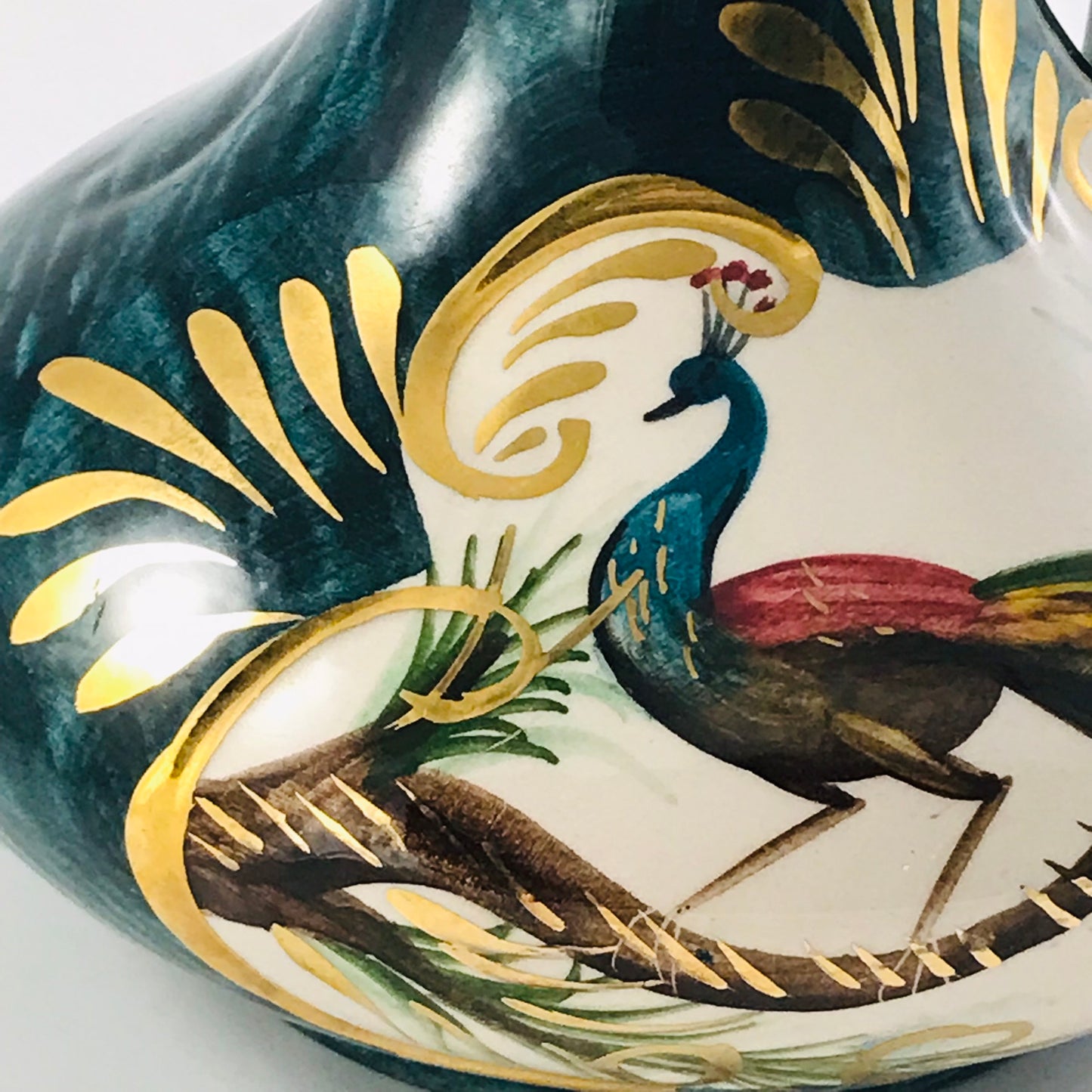 H. Bequet Quaregnon Peacock Belgium Ceramic Vase / Pitcher No. 314