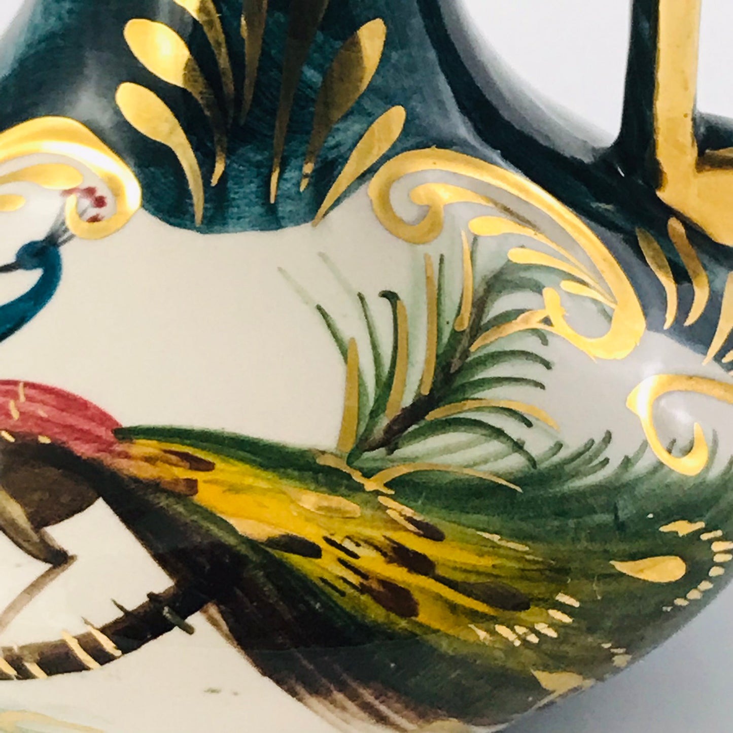 H. Bequet Quaregnon Peacock Belgium Ceramic Vase / Pitcher No. 314