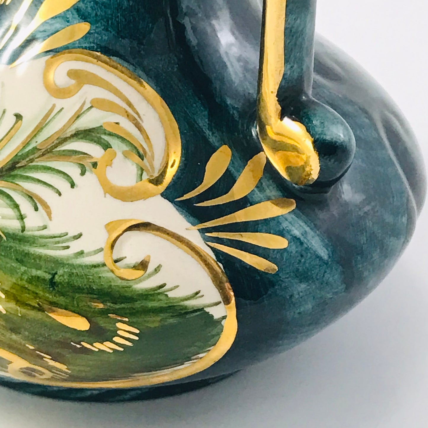 H. Bequet Quaregnon Peacock Belgium Ceramic Vase / Pitcher No. 314