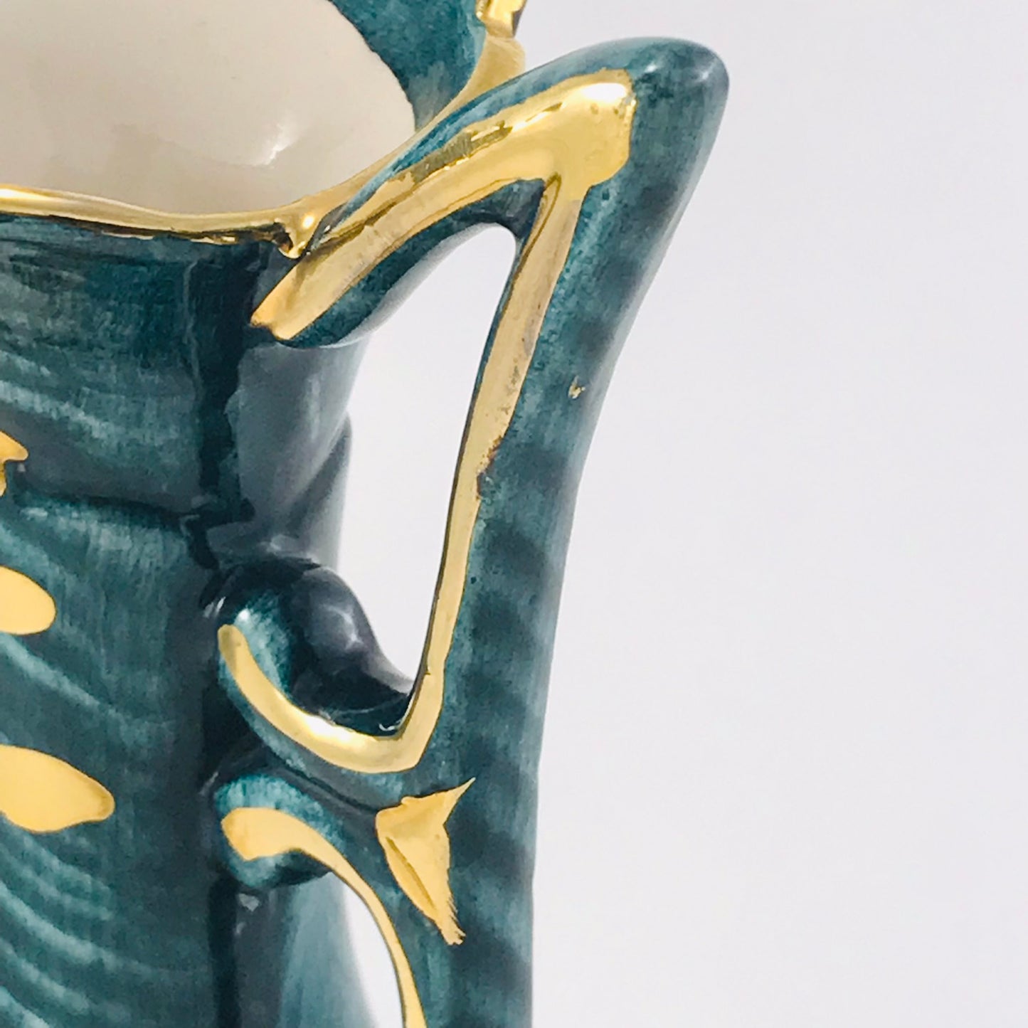 H. Bequet Quaregnon Peacock Belgium Ceramic Vase / Pitcher No. 314