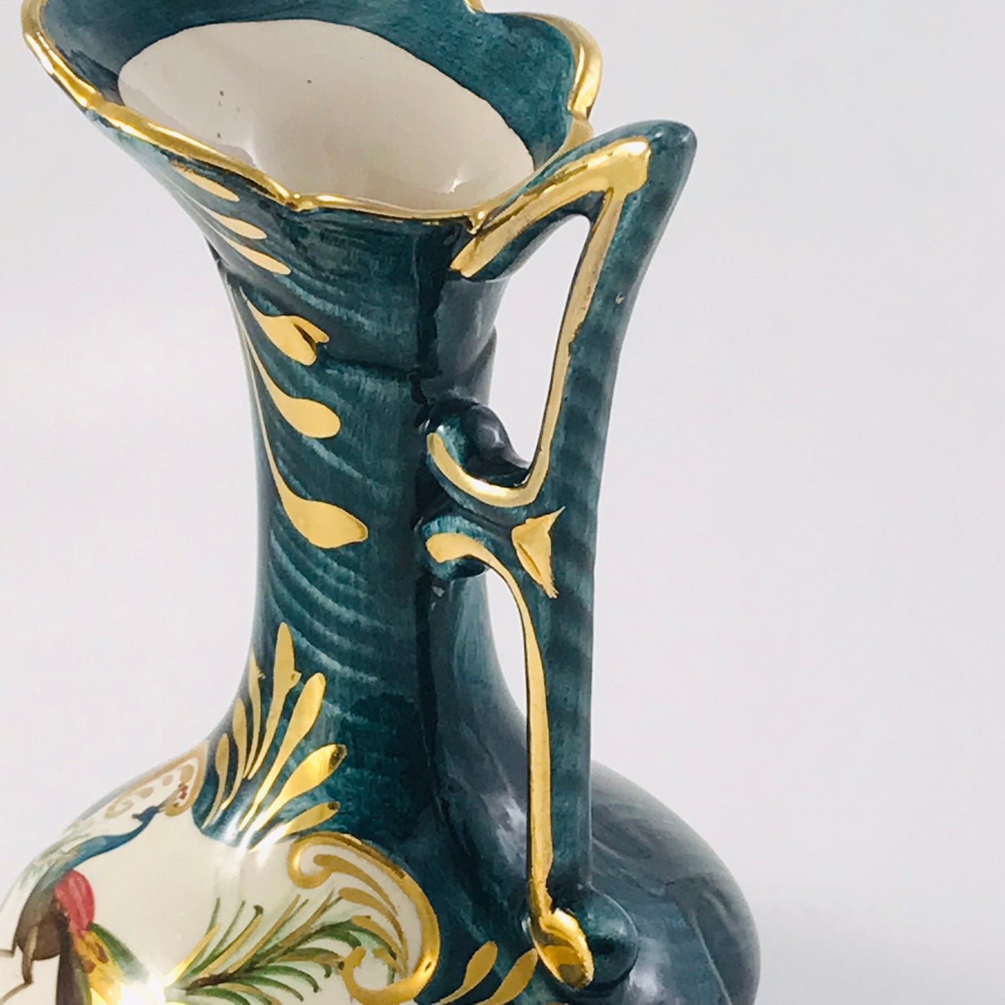 H. Bequet Quaregnon Peacock Belgium Ceramic Vase / Pitcher No. 314