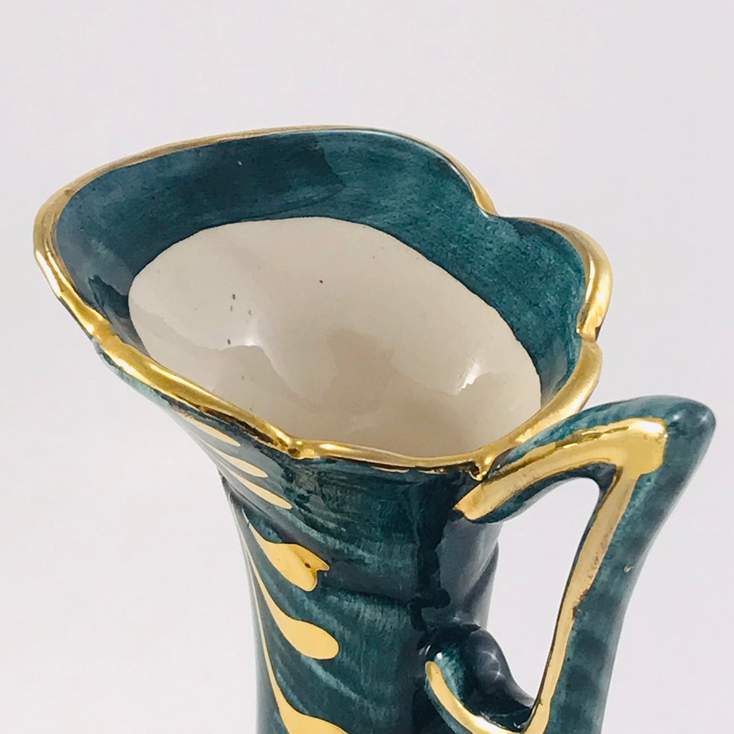 H. Bequet Quaregnon Peacock Belgium Ceramic Vase / Pitcher No. 314